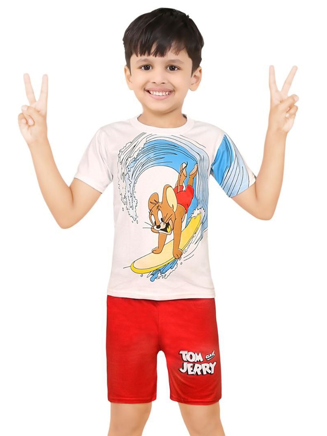 

BAESD Boys Tom & Jerry Printed Pure Cotton T-shirt With Shorts, White