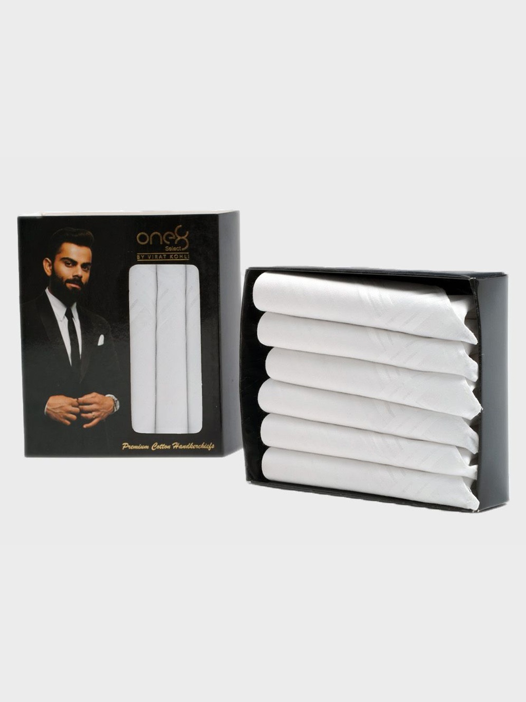 

One8 by Virat Kohli Men's Set Of 6 N9 Anti-Bacterial Cotton Handkerchiefs, White
