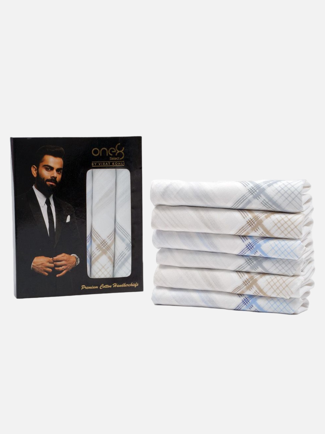 

One8 by Virat Kohli Men's Set Of 6 N9 Anti-Bacterial Cotton Handkerchiefs, White