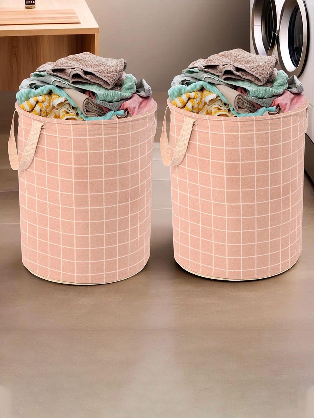 

Kuber Industries Brown 2 Pieces Checked Cotton Laundry Bag