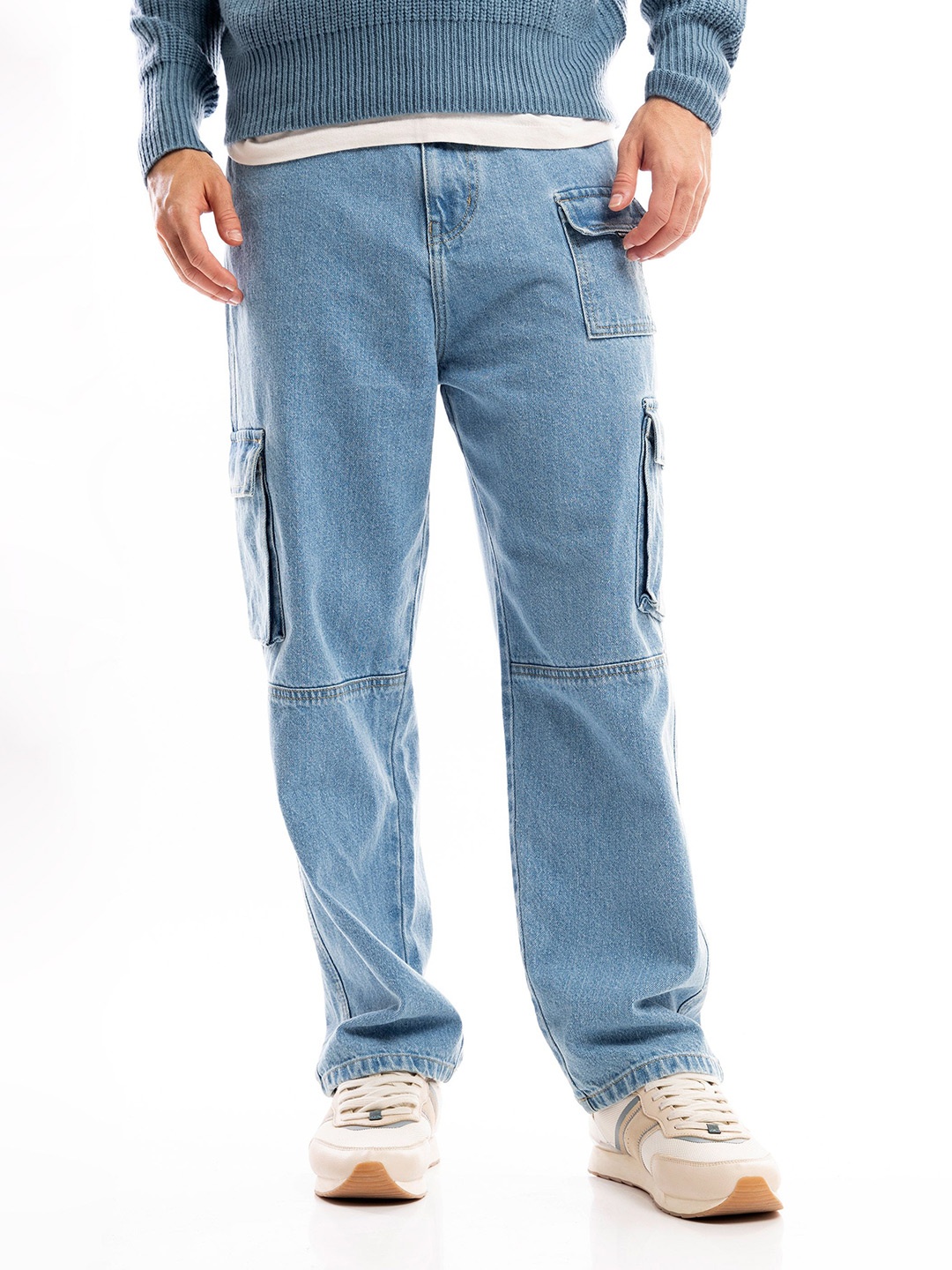 

Beyoung Men Relaxed Loose Fit Cargos Trousers, Blue