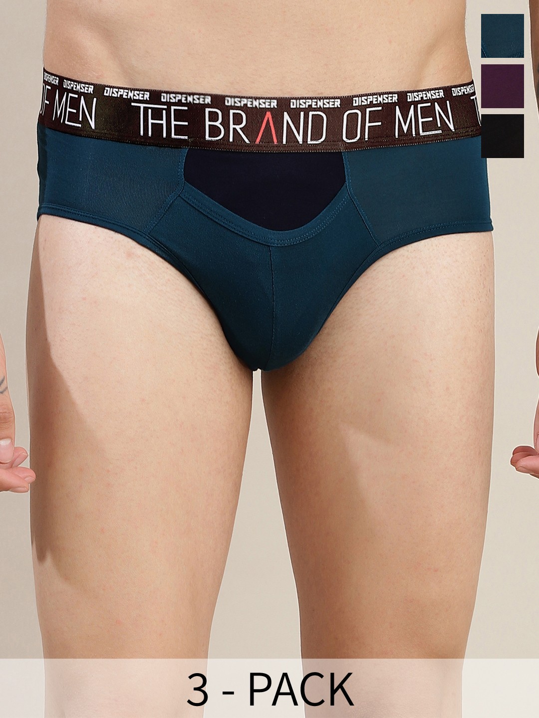 

DISPENSER Men Pack Of 3 Stretchable Mid-Rise Basic Briefs, Teal