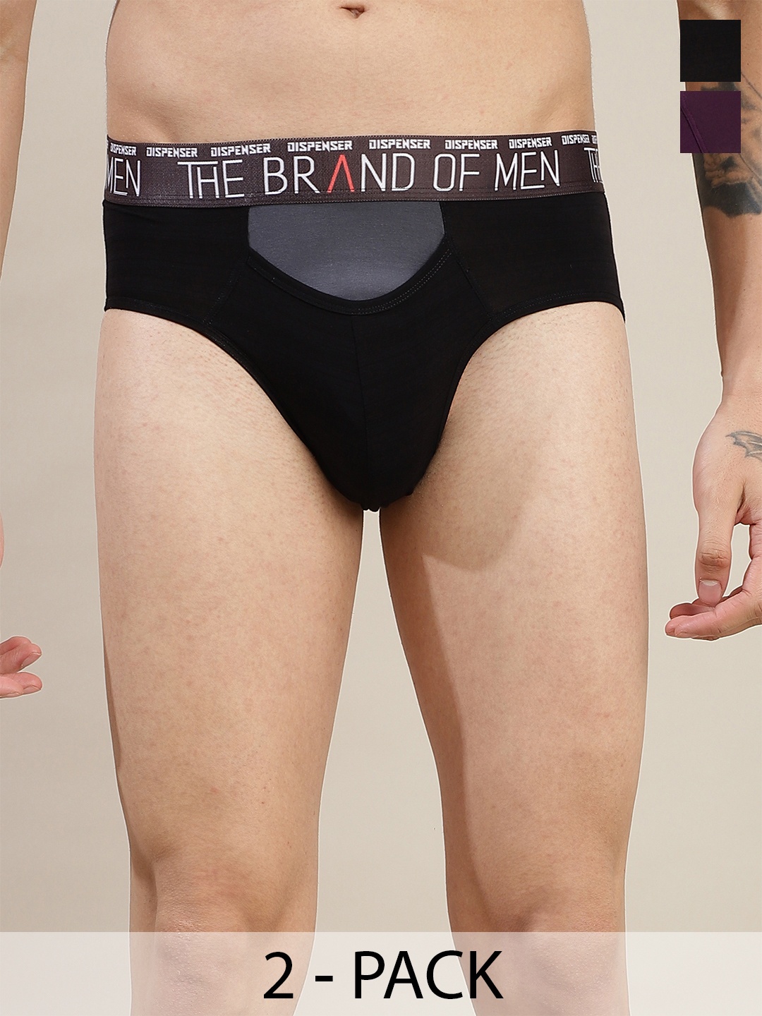 

DISPENSER Men Pack Of 2 Stretchable Mid-Rise Basic Briefs, Black