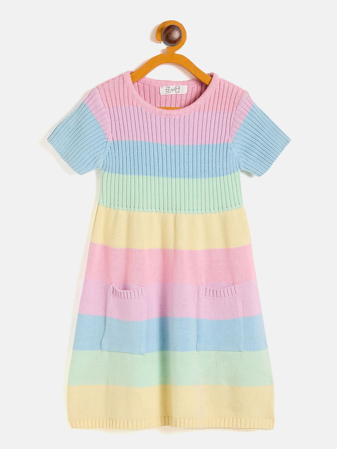 

JWAAQ Girls Striped Ribbed Cotton A-Line Dress, Yellow