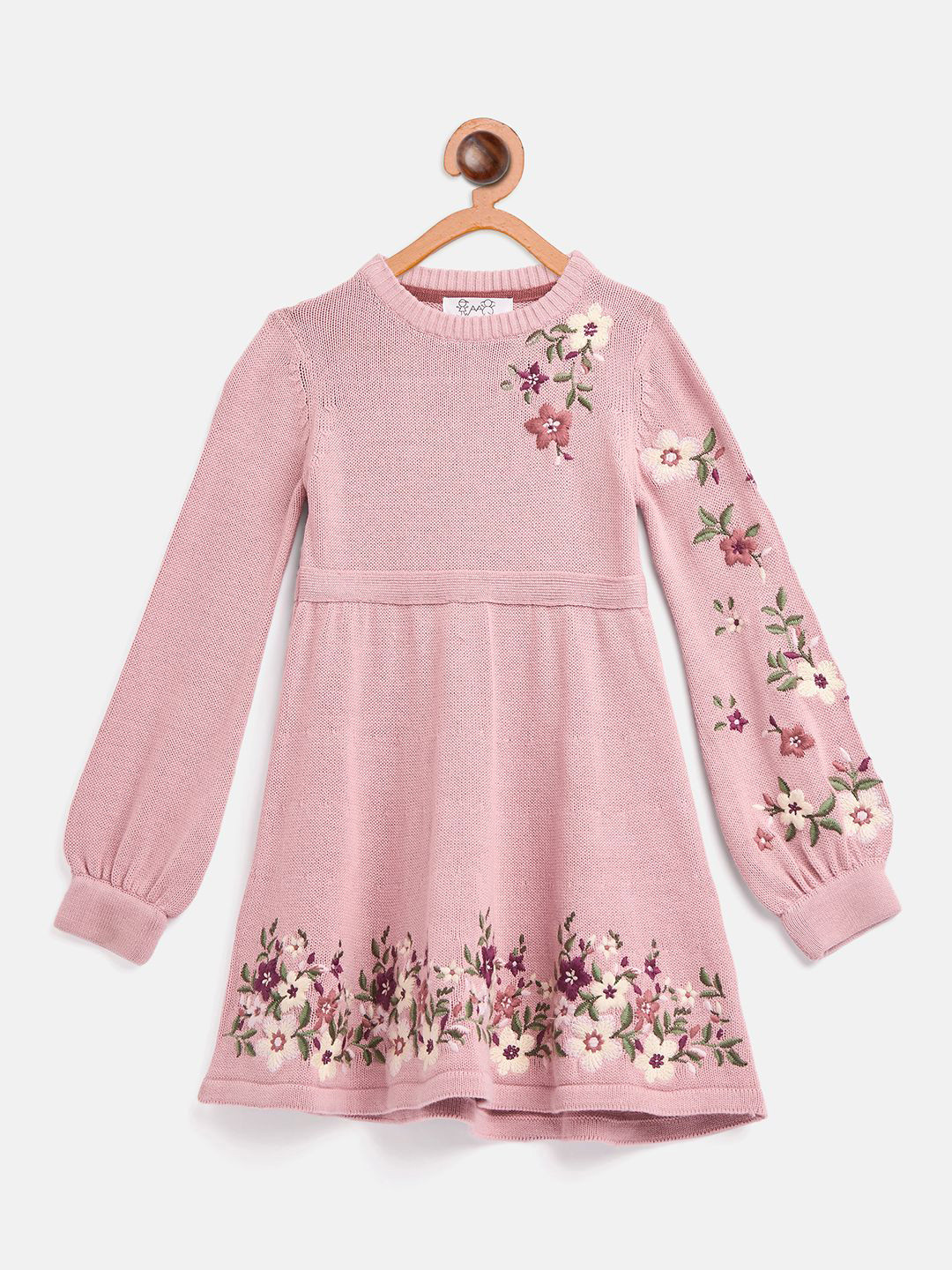 

JWAAQ Girls Embroidered Floral Puff Sleeve Fit & Flare Dress, Pink