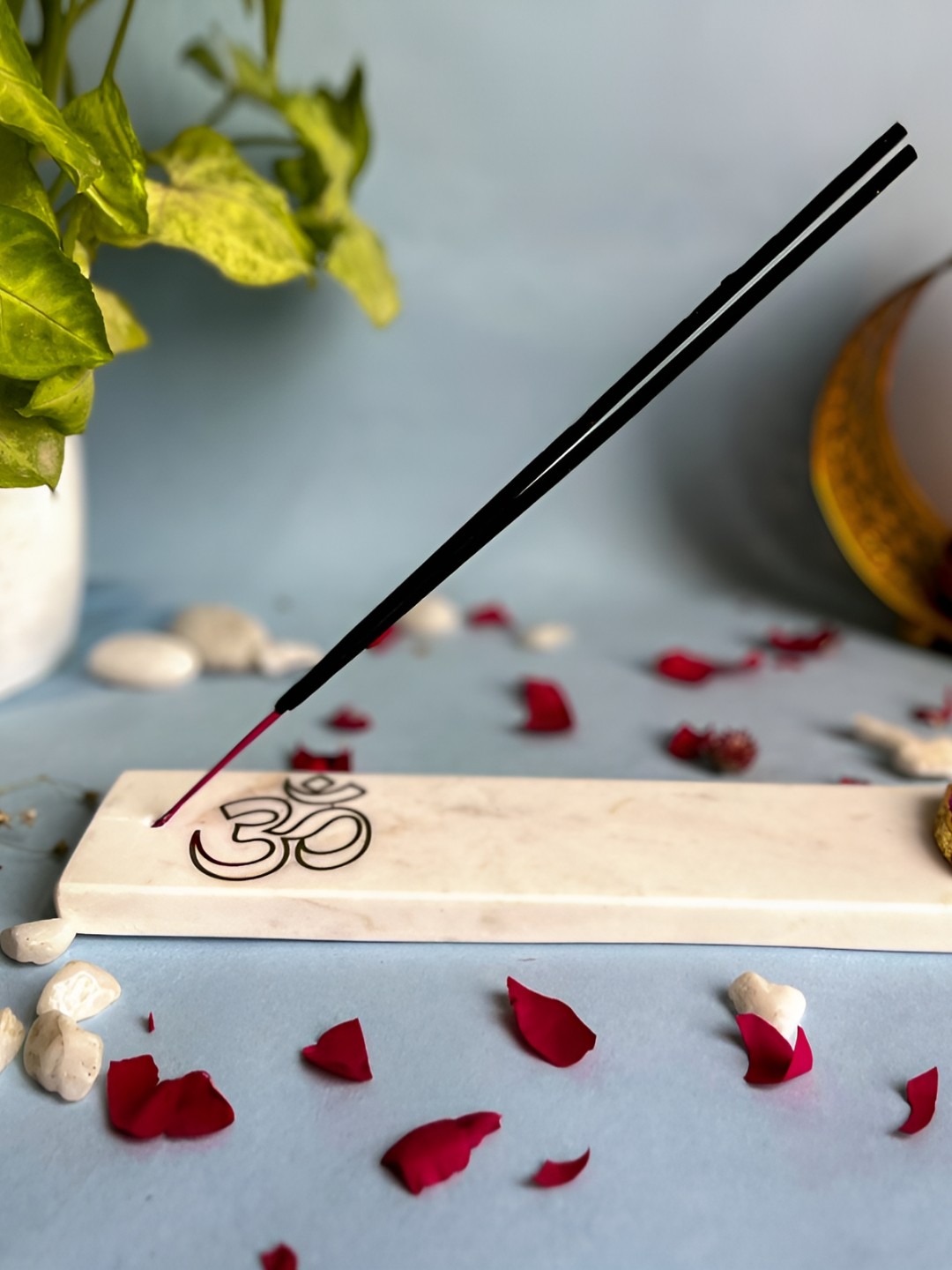 

HOMEARTE Pink & Off White Marble OM Incense Stick Holder
