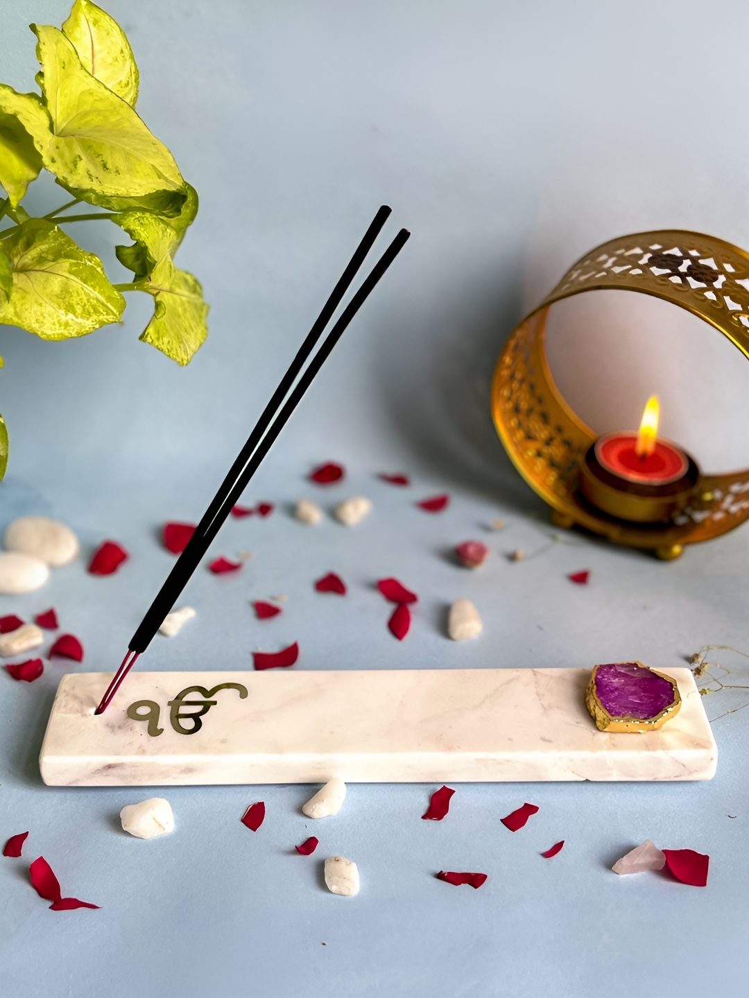 

HOMEARTE Pink & Off White Agate Ik Onkar Printed Incense Stick Holder