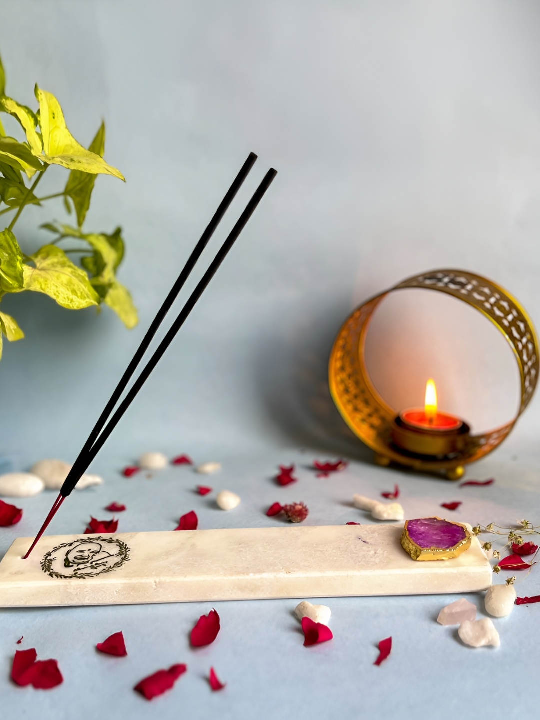 

HOMEARTE Pink & Off White Guru Ji Incense Stick Holder