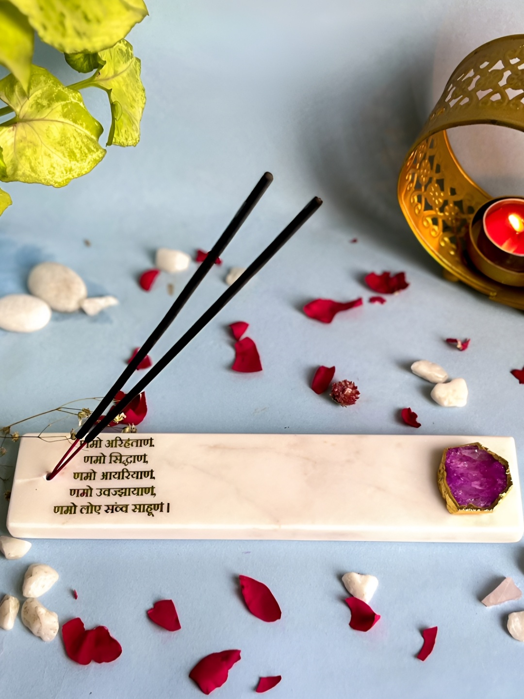 

HOMEARTE Pink & Off White Namokar Mantra Printed Incense Stick Holder