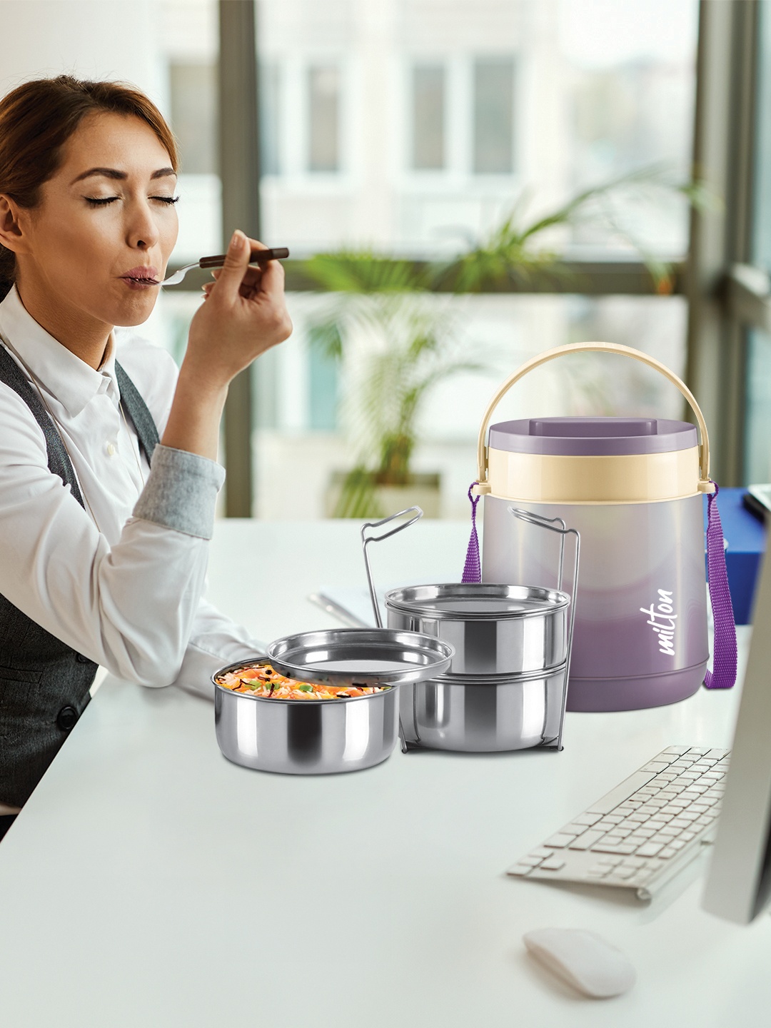

Milton Purple Gradient 3 Containers Stainless Steel Lunch Box with Lifter - 300 ml