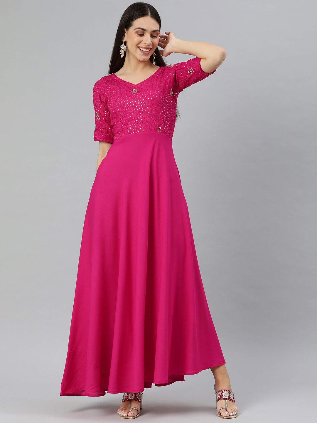 

Swishchick Embellished Fit and Flare Maxi Dress, Pink