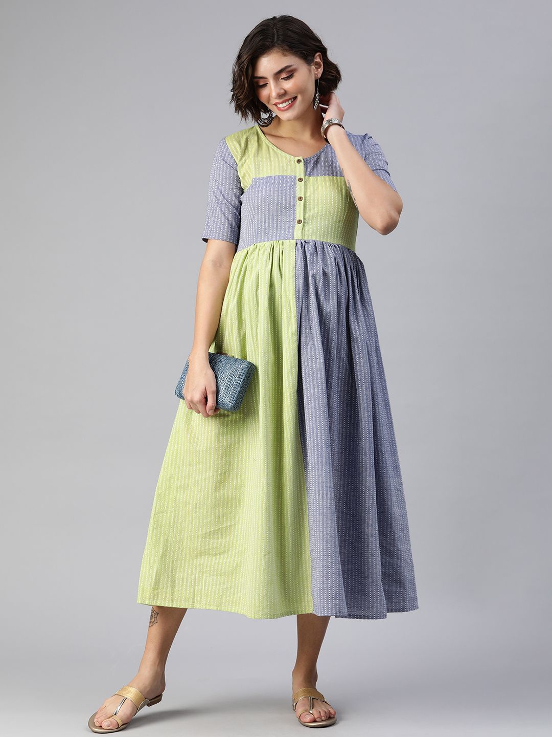 

Swishchick Colourblocked Maternity A-Line Midi Dress, Green