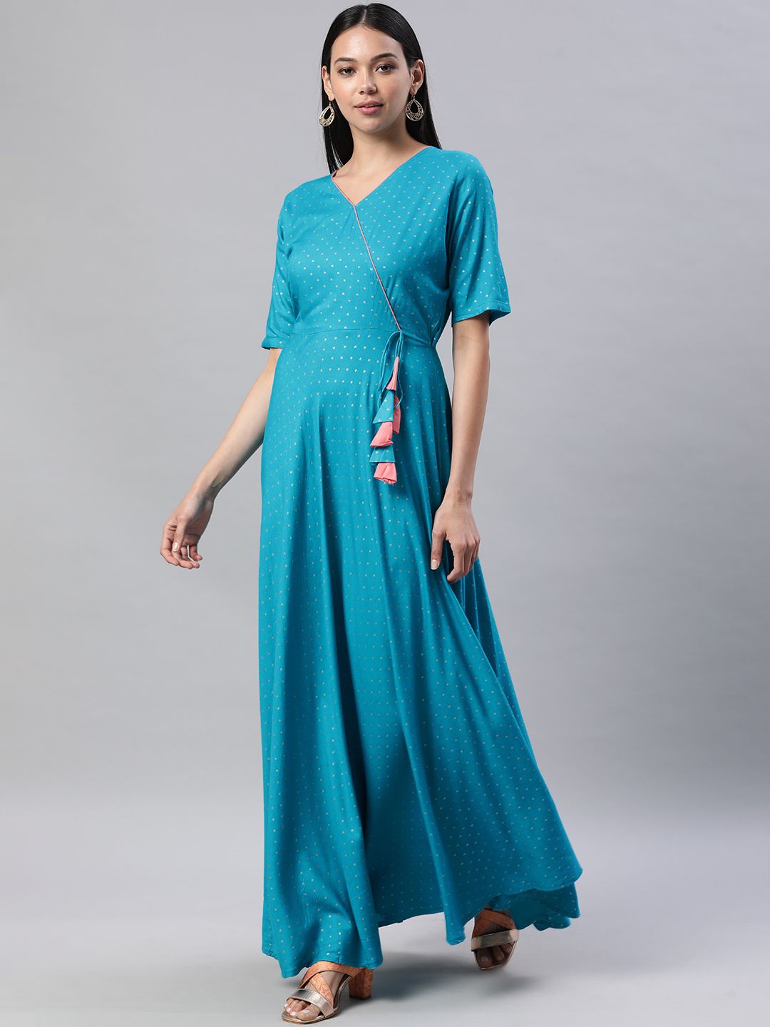 

Swishchick V-Neck Wrap Maxi Dress, Turquoise blue