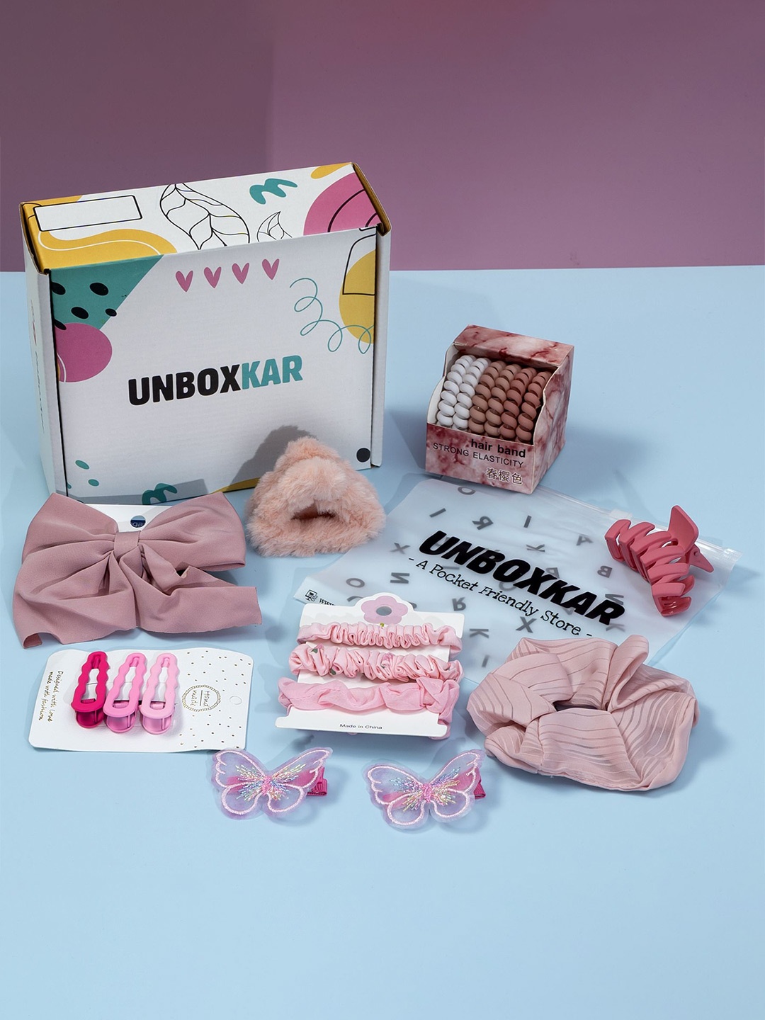 

Unboxkar.in Women Set Of 9 Hair Accessory, Pink