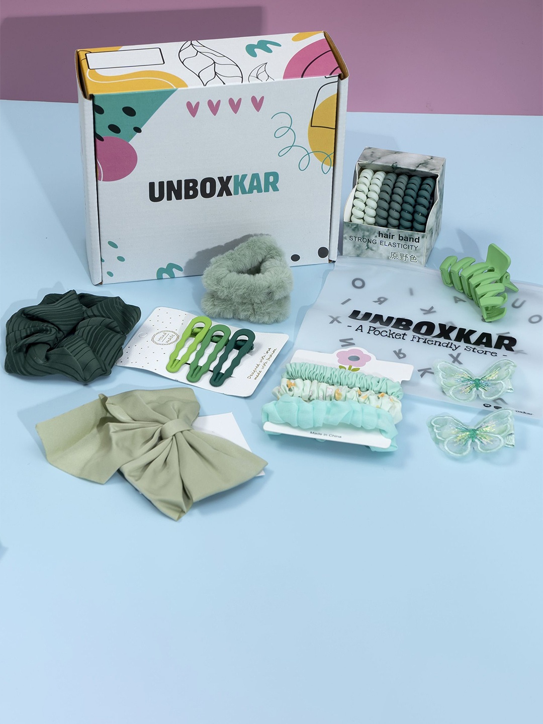 

Unboxkar.in Women Set Of 9 Hair Accessory, Green