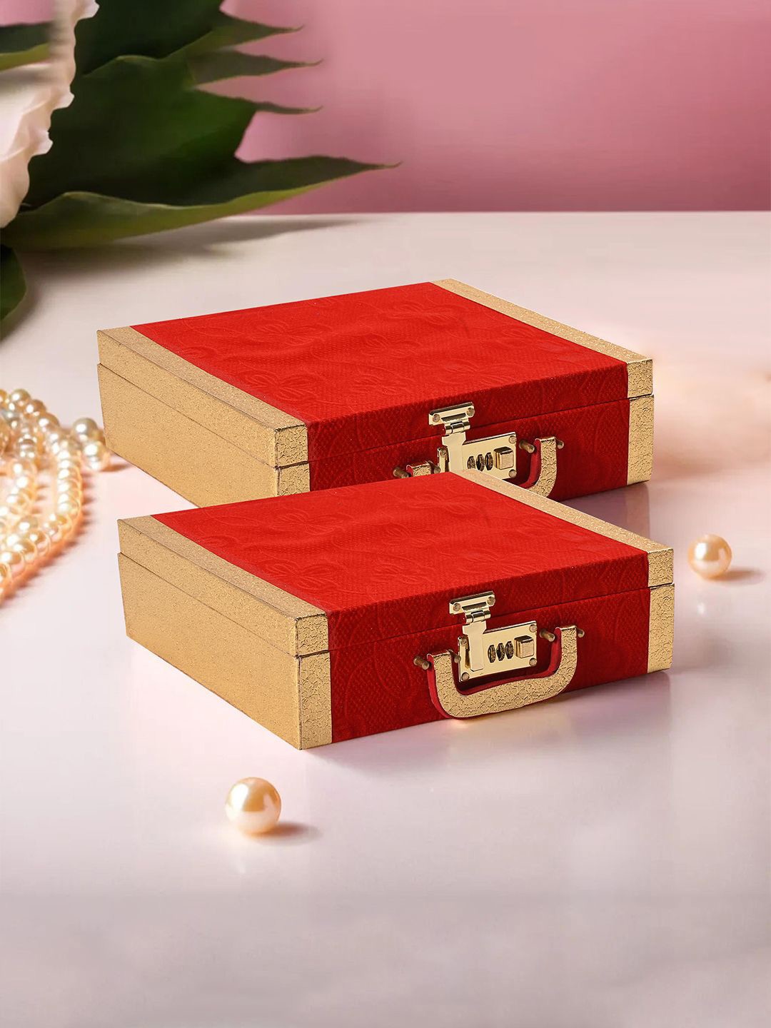 

Kuber Industries Red & Gold Toned 2 Pieces Regular Jewellery Organiser