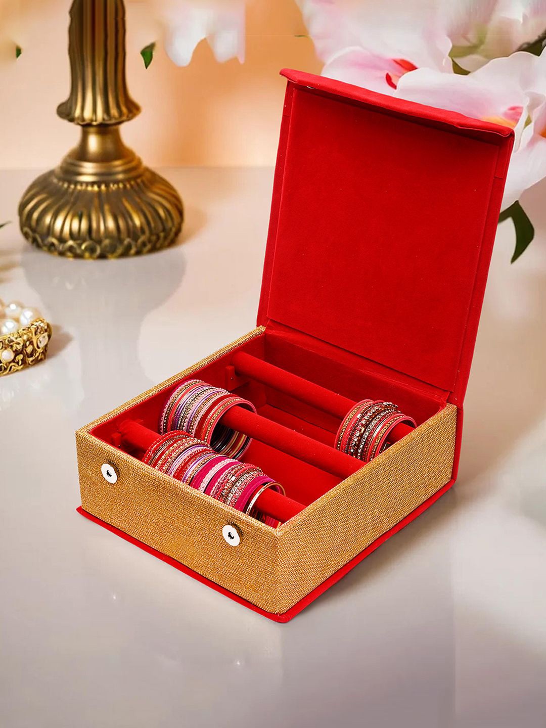 

Kuber Industries Red & Gold Toned Regular Jewellery Organiser