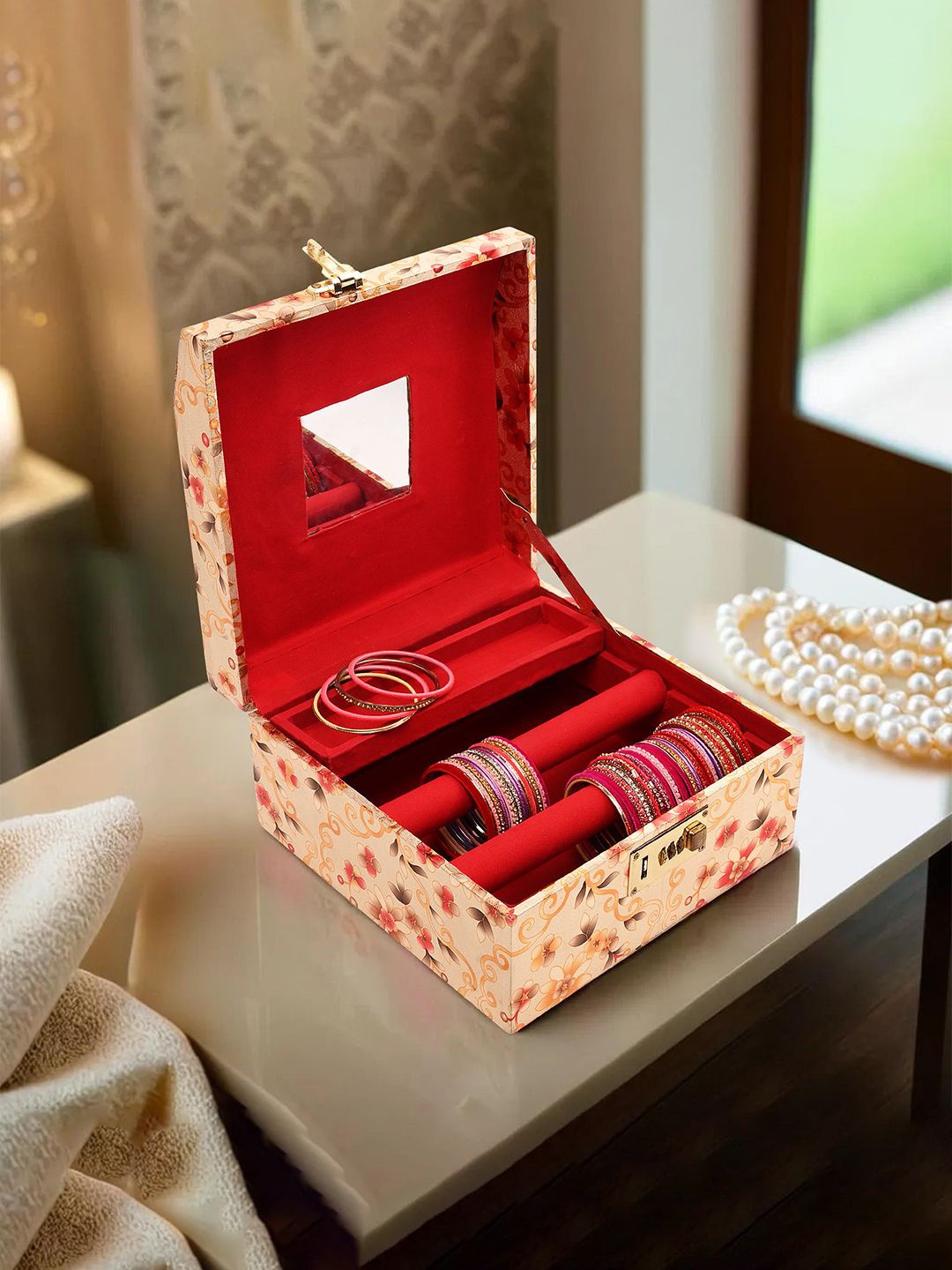 

Kuber Industries Cream & Red Regular Jewellery Organiser