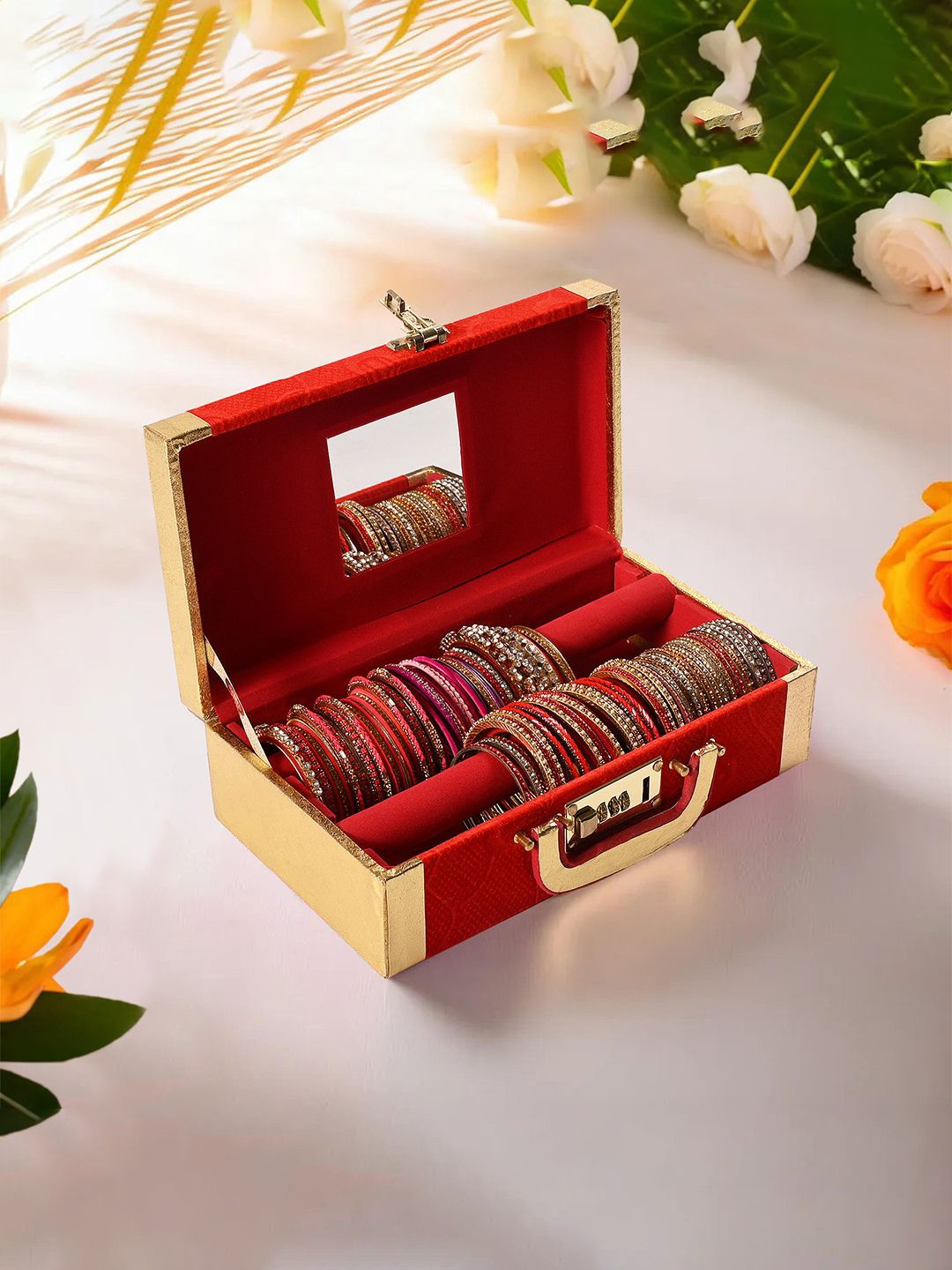

Kuber Industries Red & Gold Toned Regular Jewellery Organiser