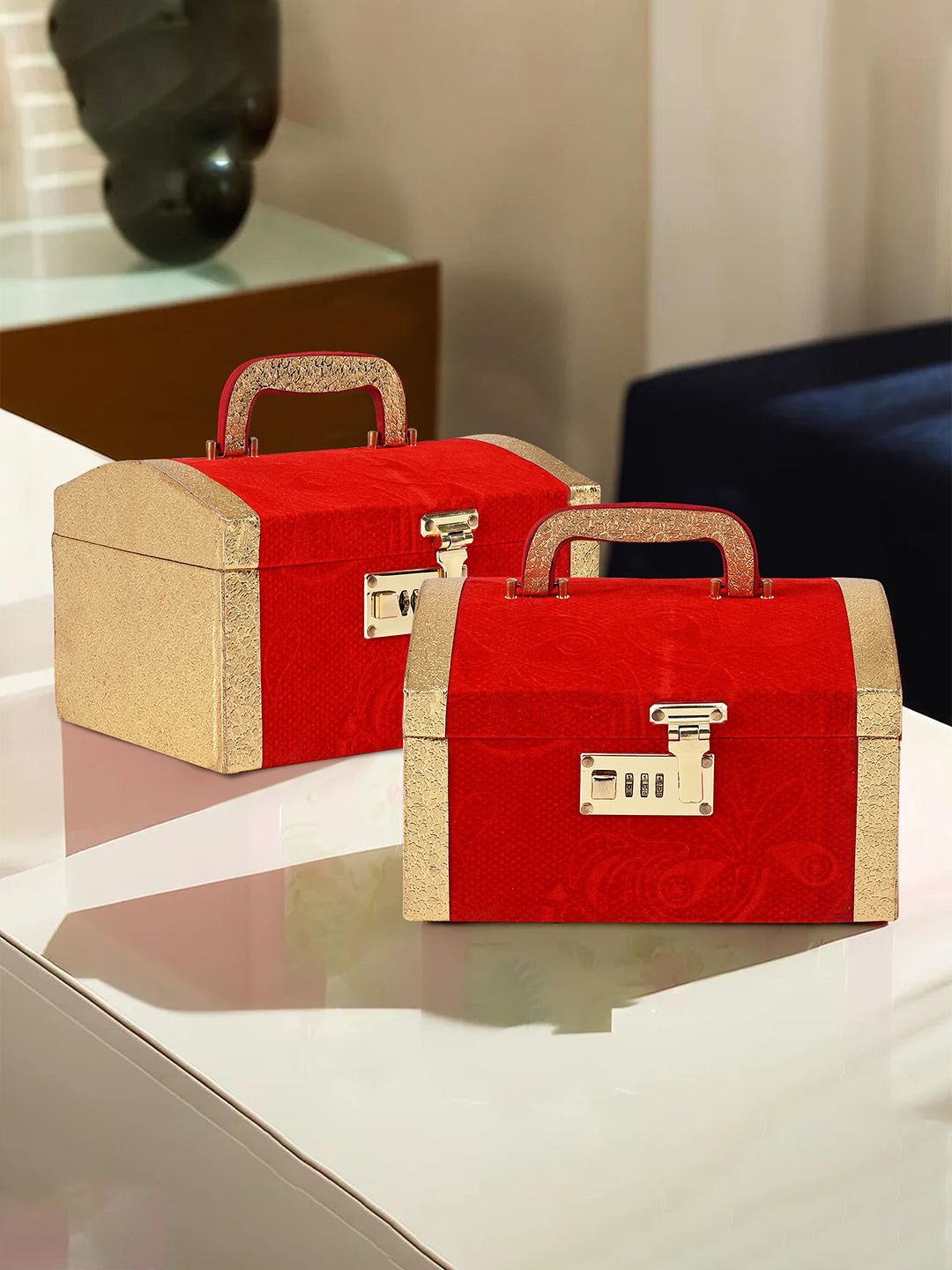 

Kuber Industries Red & Gold Toned 2 Pieces Regular Makeup Organiser