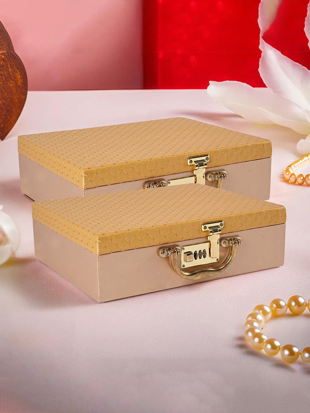 

Kuber Industries Gold-Toned 2 Pieces Checked Regular Jewellery Organiser