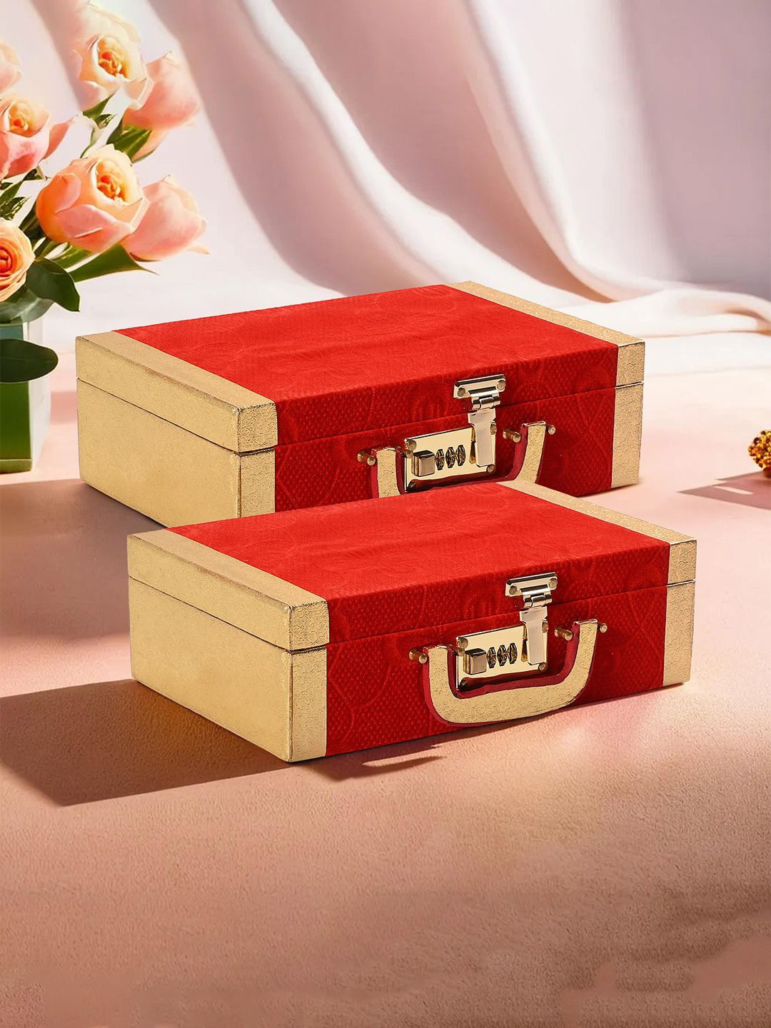 

Kuber Industries Red & Gold 2 Pcs Toned Regular Jewellery Organiser