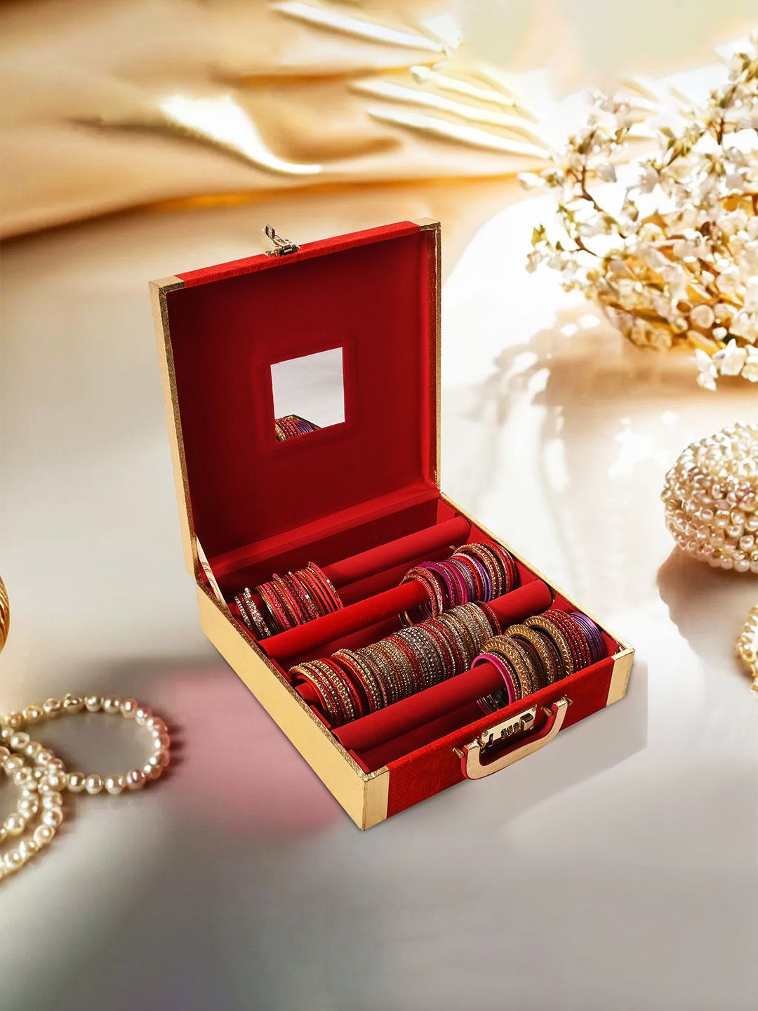 

Kuber Industries Red & Gold Toned Regular Jewellery Organiser