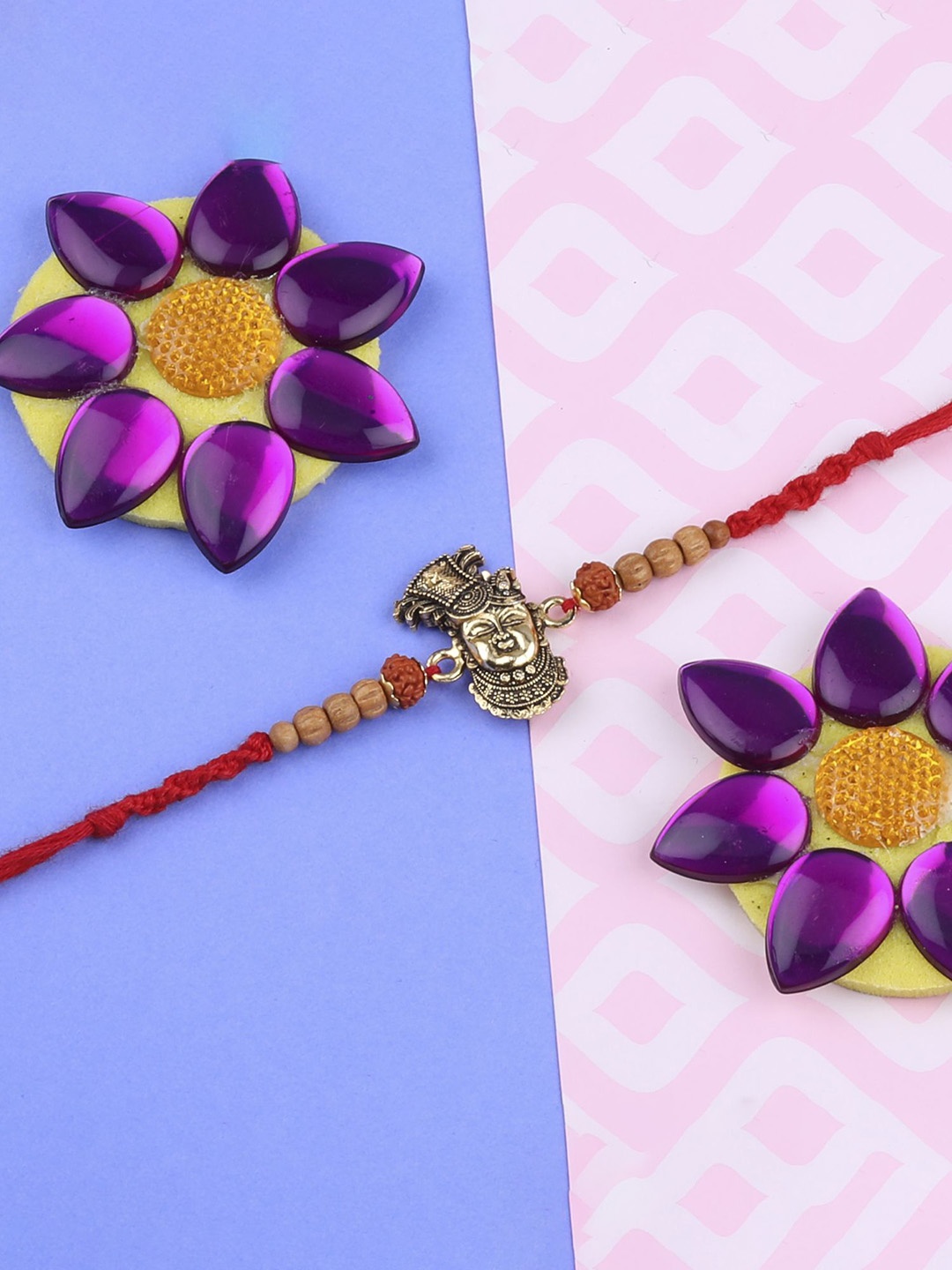 

Silver Shine Set Of 2 Rakhi With Roli chawal, Greeting Card & Pooja Thali, Multi