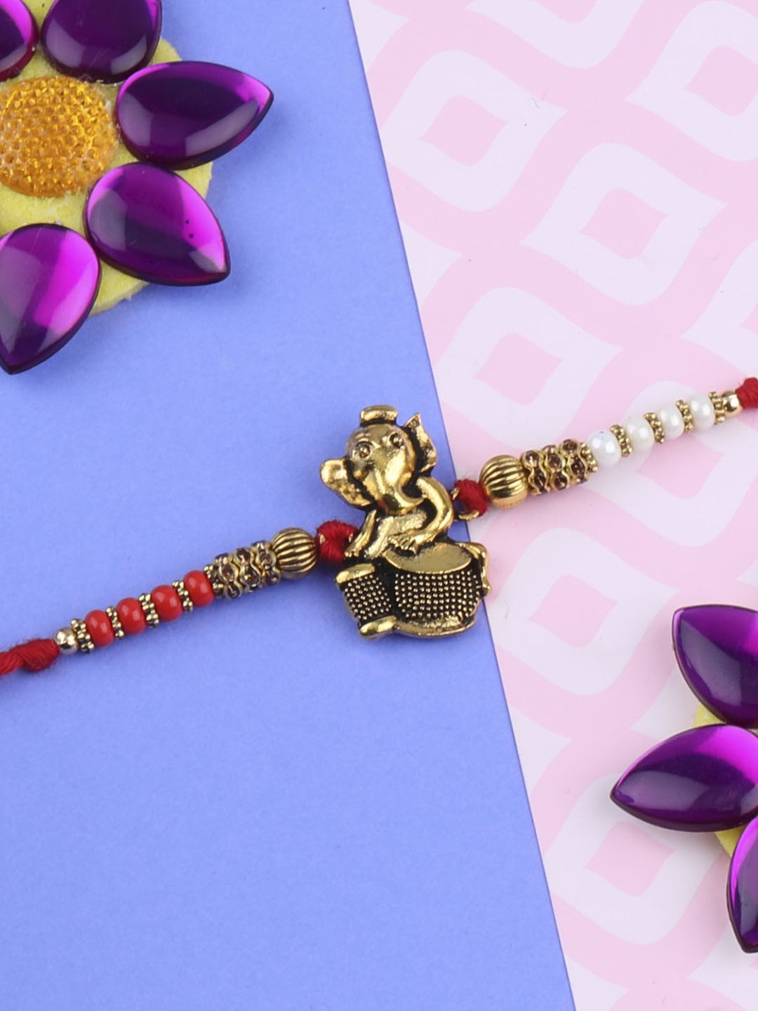 

Silver Shine Bhaiya Bhabhi Rakhi With Pooja Thali & Roli Chawal, Gold