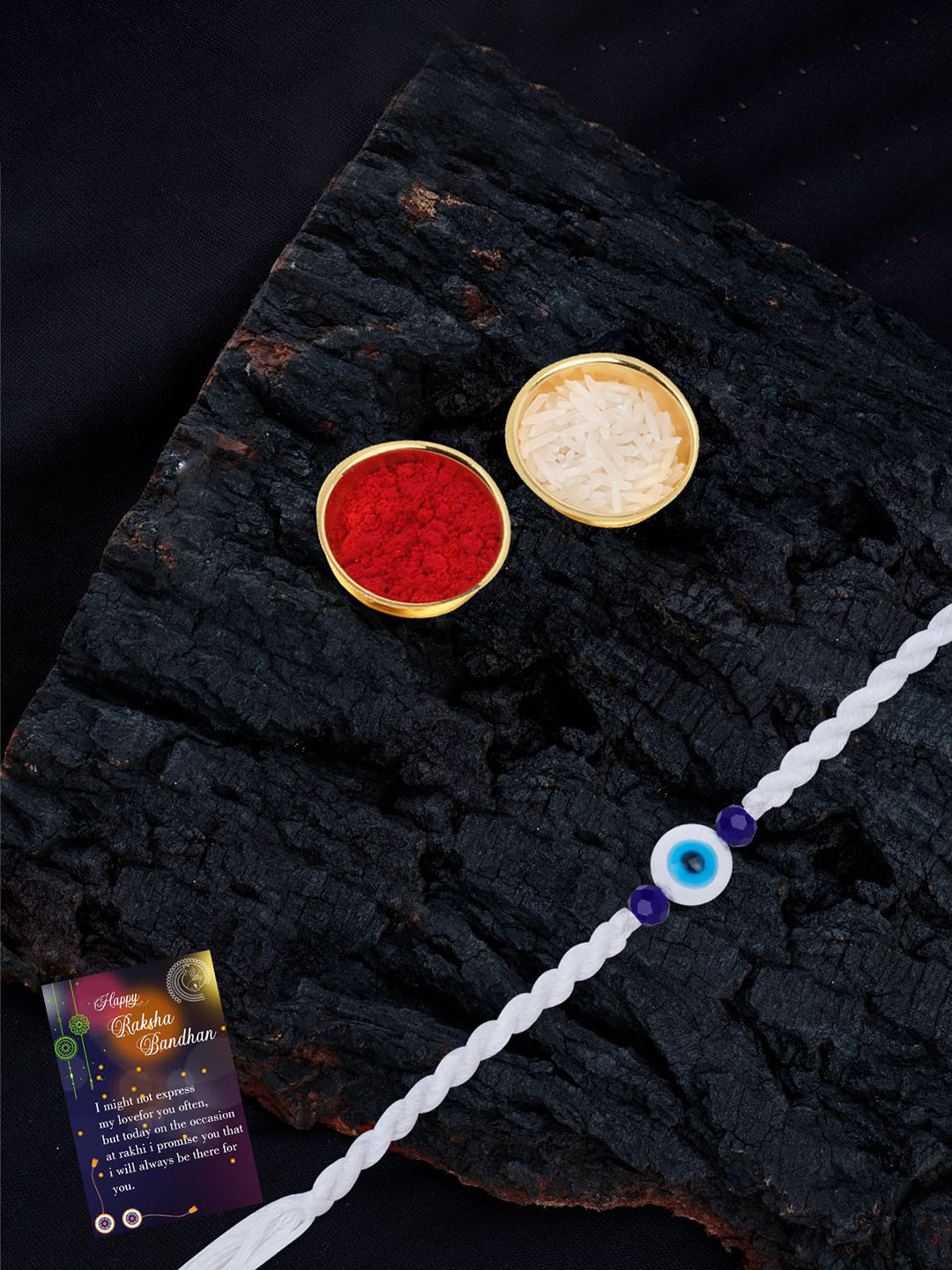 

Silver Shine Bhaiya Bhabhi Rakhi With Pooja Thali & Roli Chawal, Blue