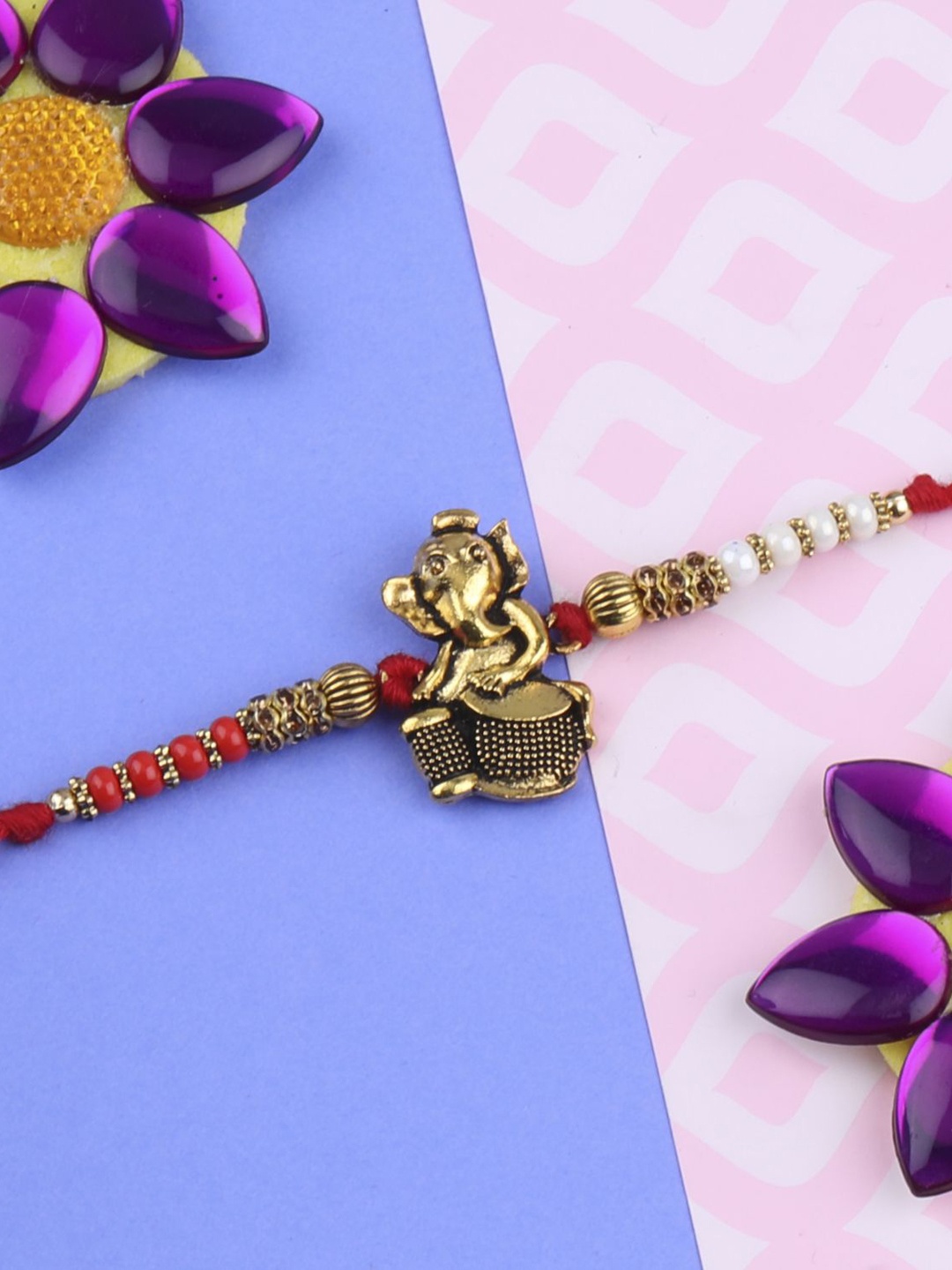 

Silver Shine Bhaiya Bhabhi Rakhi With Pooja Thali & Roli Chawal, Gold