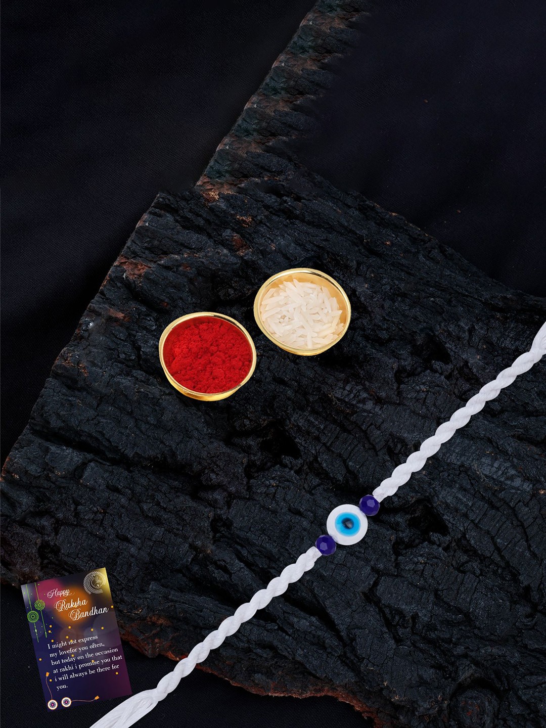 

Silver Shine Bhaiya Bhabhi Rakhi With Pooja Thali & Roli Chawal, Blue