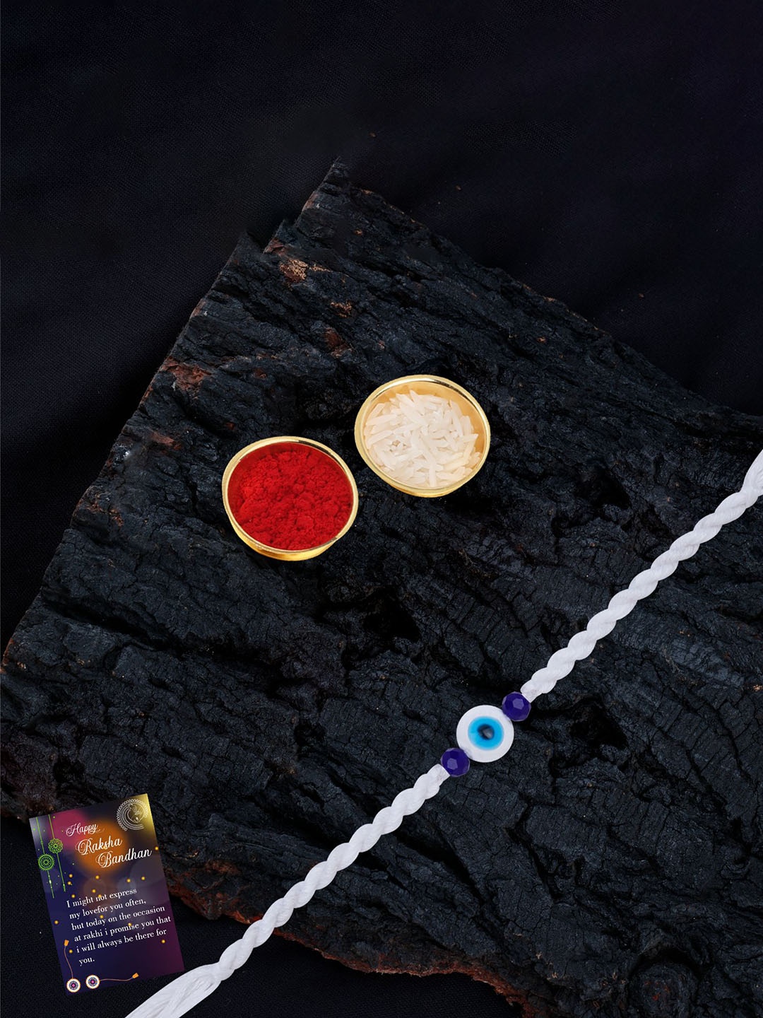

Silver Shine Bhaiya Bhabhi Rakhi With Pooja Thali & Roli Chawal, Blue