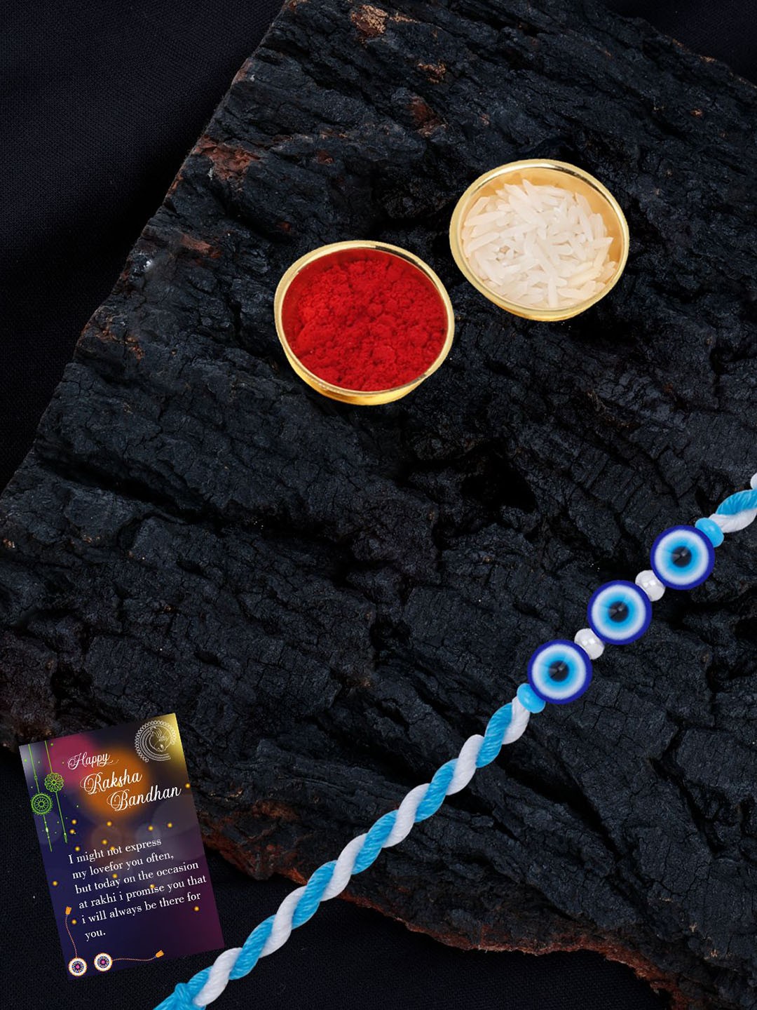

Silver Shine Bhaiya Bhabhi Rakhi With Pooja Thali & Roli Chawal, Gold