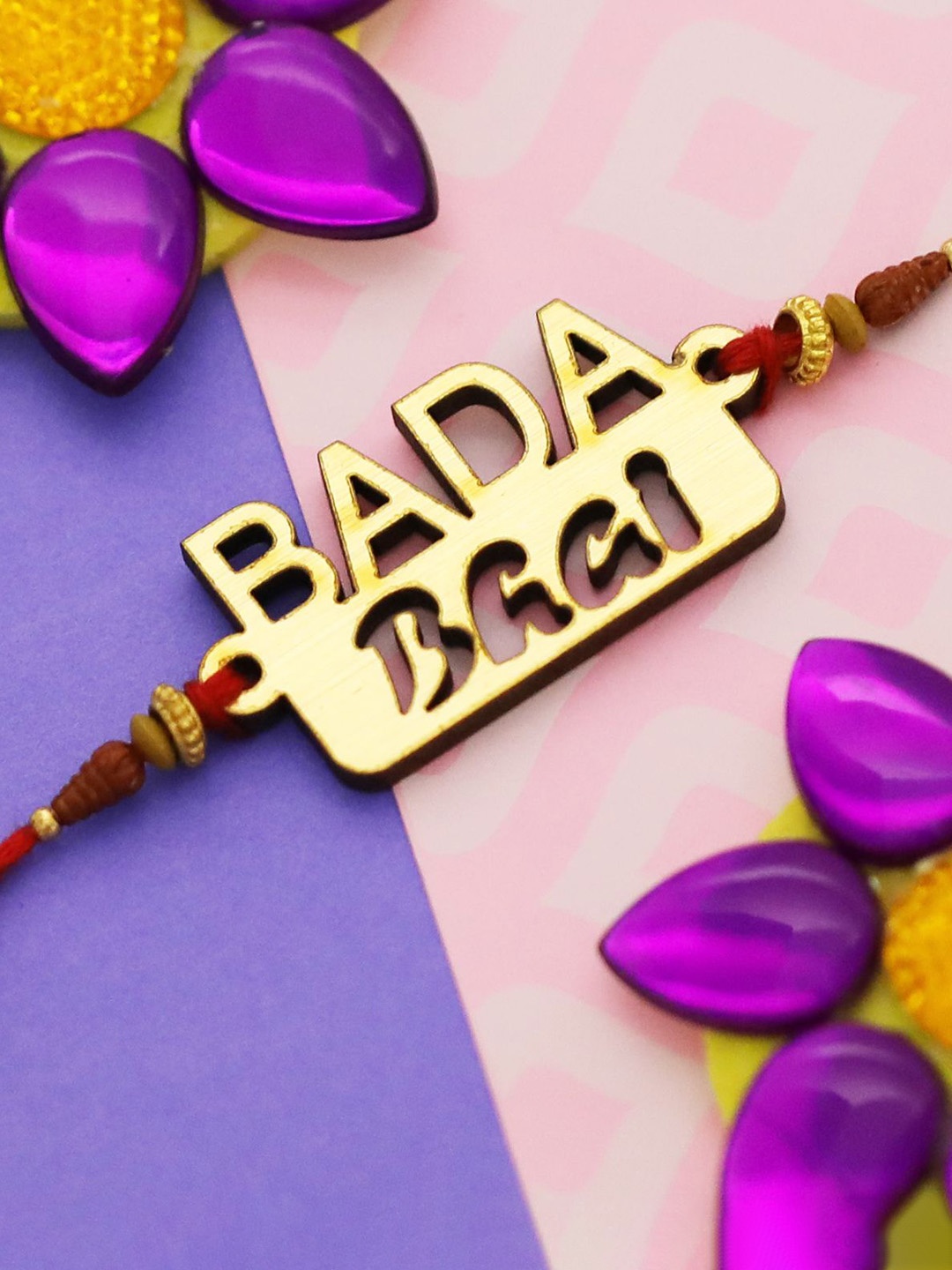 

Silver Shine Set Of 2 Rakhi With Roli chawal, Greeting Card & Pooja Thali, Multi