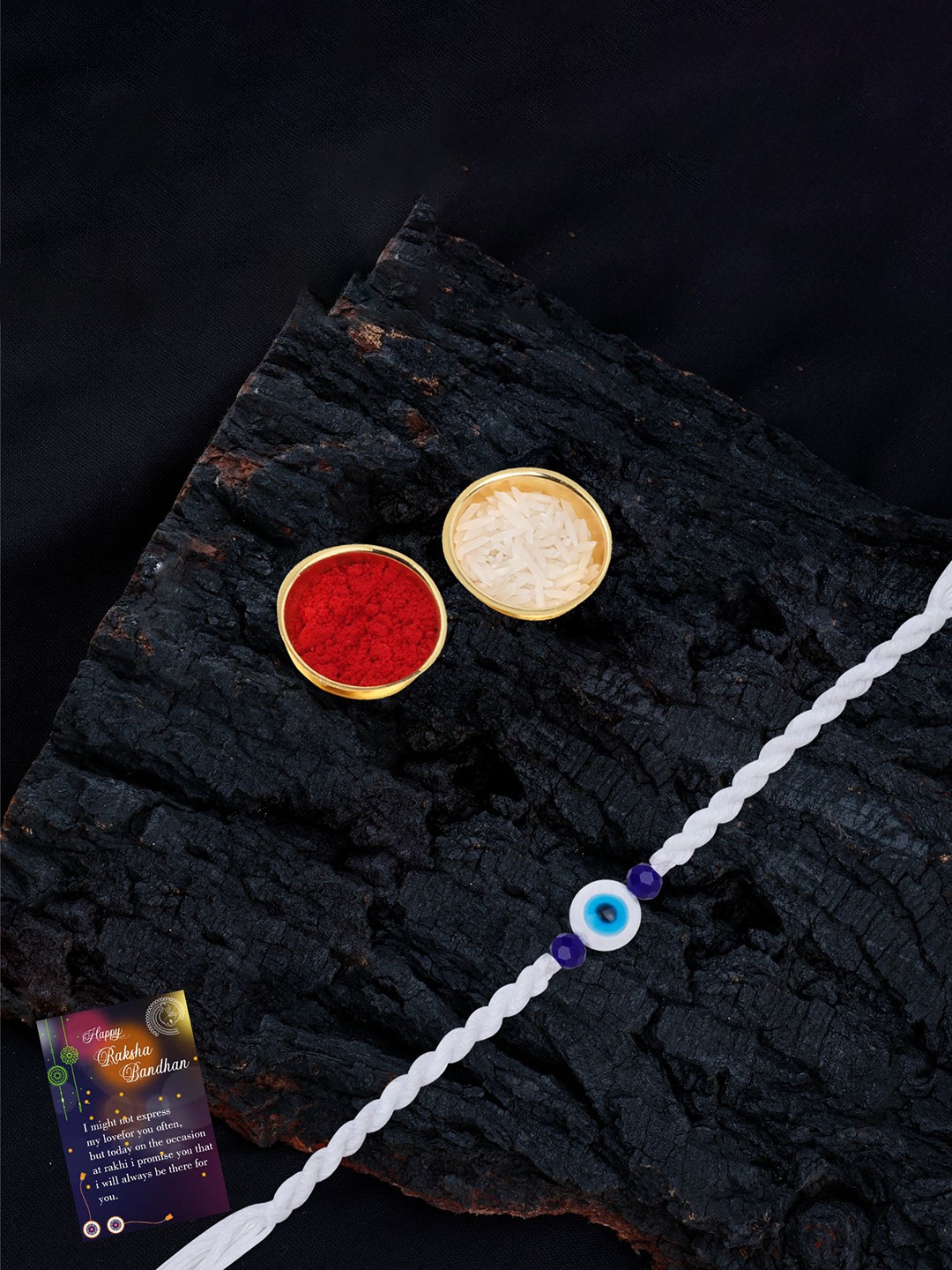 

Silver Shine 2-Pcs Rakhi & Card With Pooja Thali Gift Set, Gold