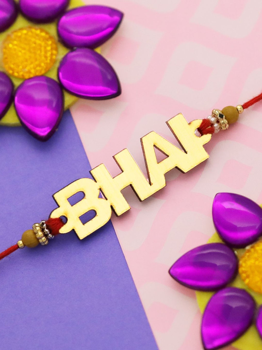 

Silver Shine Set of 3 Evil Eye Beaded Thread Rakhis With Pooja Thali & Roli Chawal, Gold