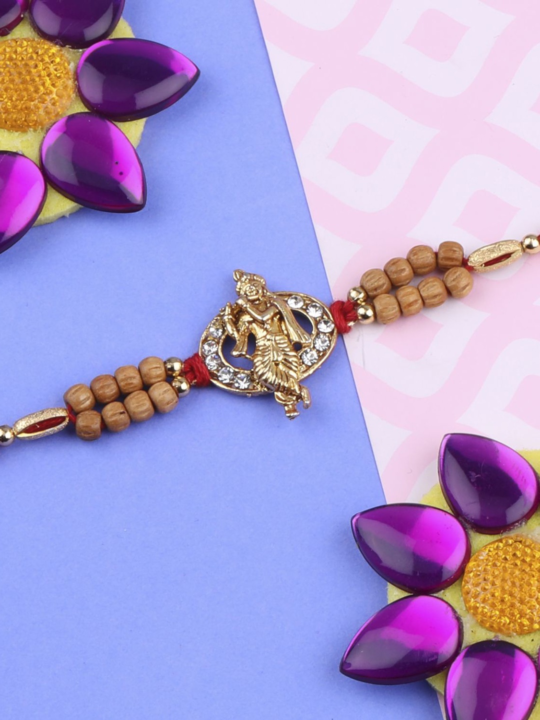 

Silver Shine Set Of 2 Rakhi With Roli chawal, Greeting Card & Pooja Thali, Multi