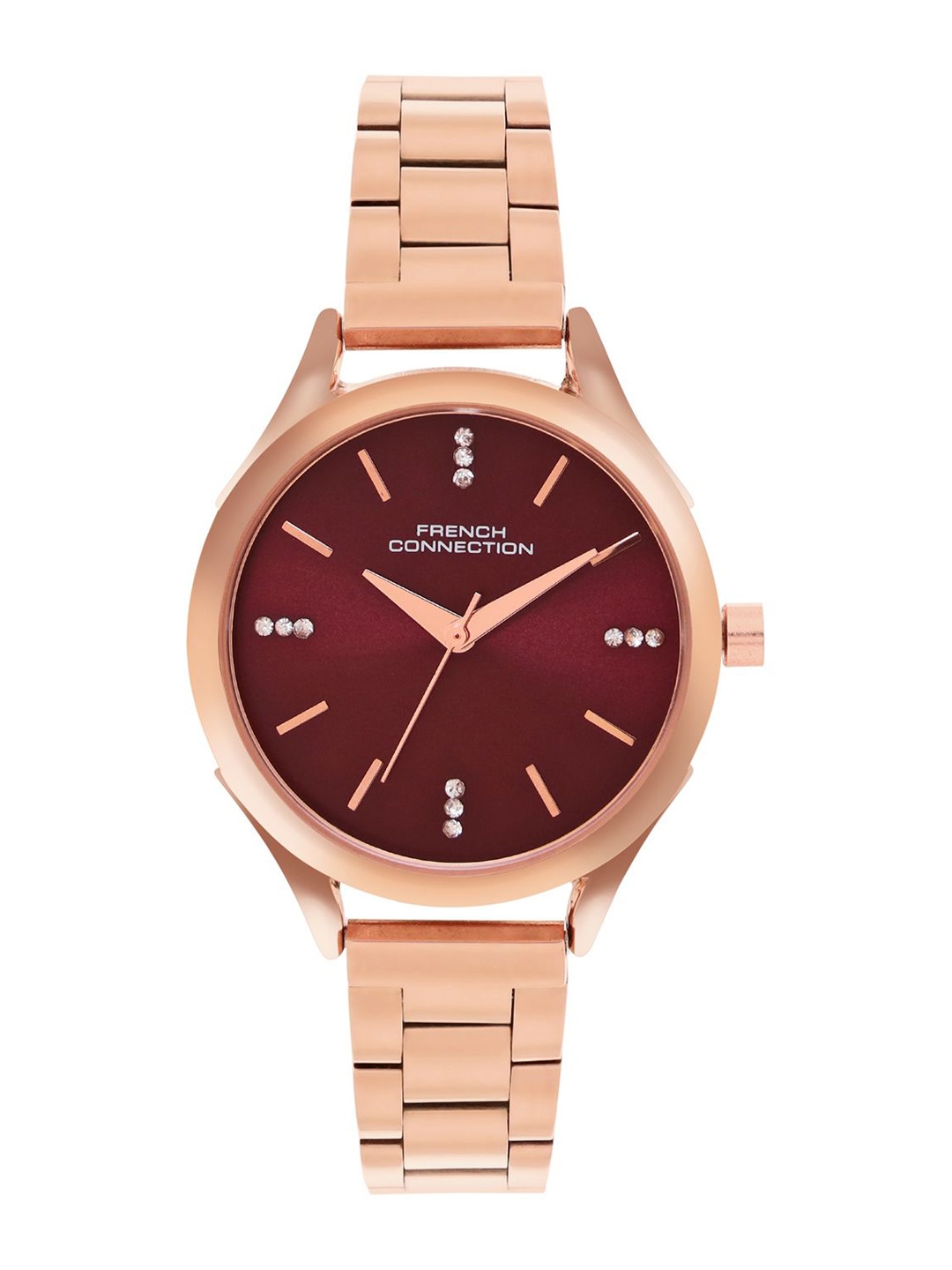 

French Connection Women Embellished Dial & Stainless Steel Bracelet Style Straps Analogue Watch FCN099RGM, Purple