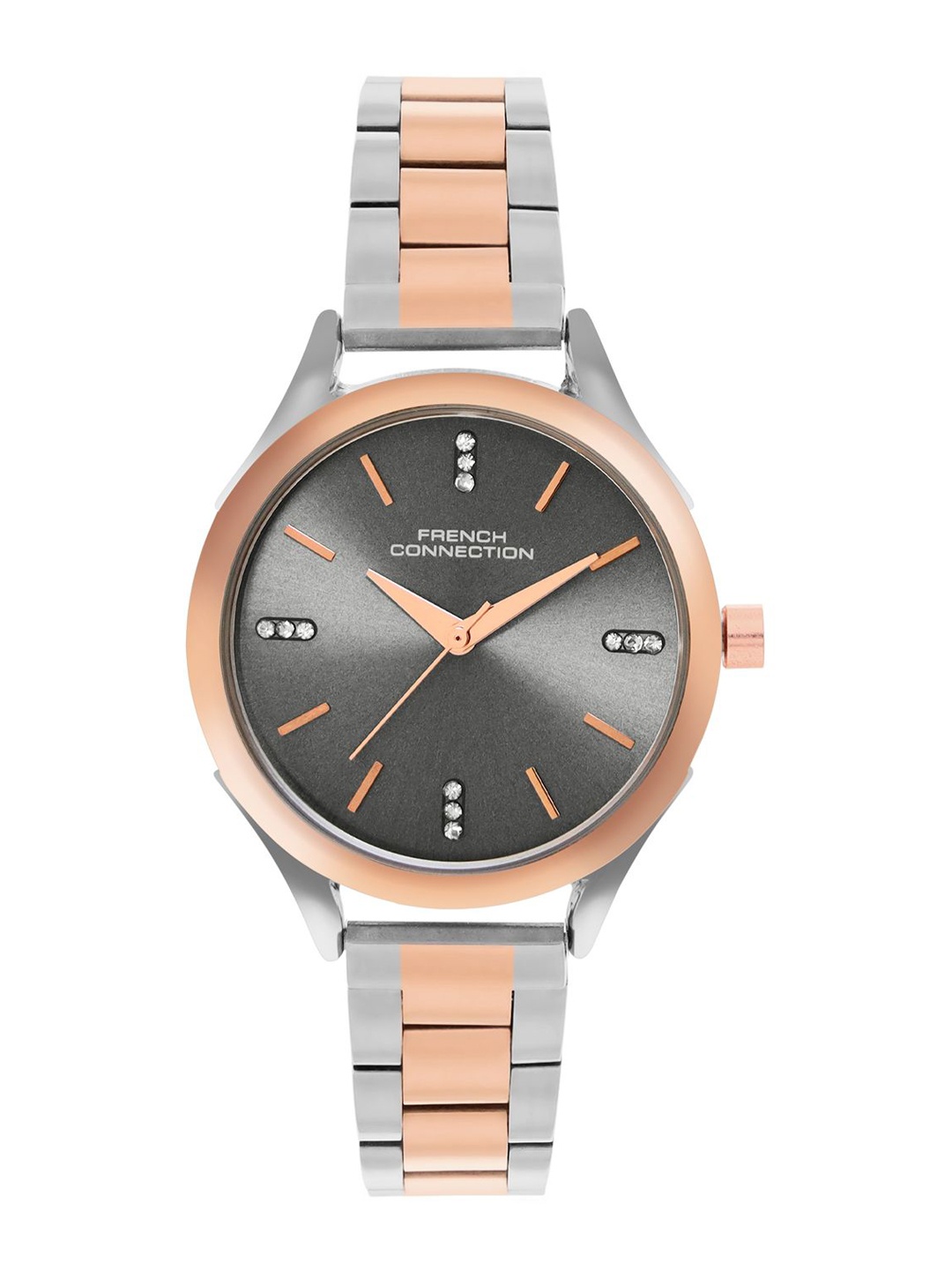 

French Connection Women Embellished Dial & Stainless Steel Bracelet Style Straps Analogue Watch FCN099RTM, Grey