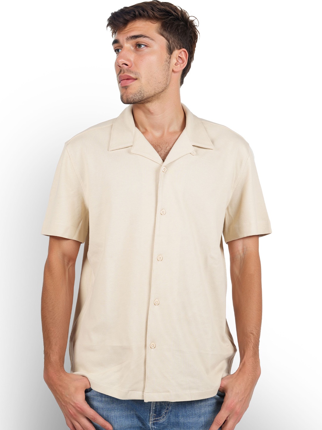 

Celio Men Classic Solid Regular Fit Cotton Casual Shirt, Beige