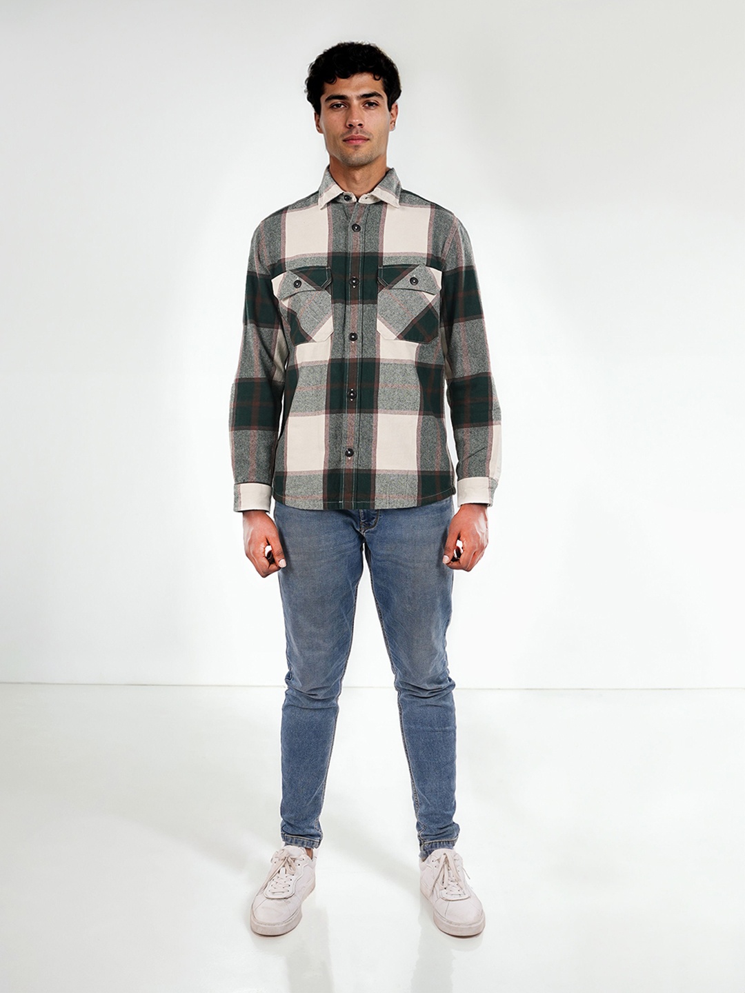 

Celio Men Classic Buffalo Checks Opaque Checked Casual Shirt, Green