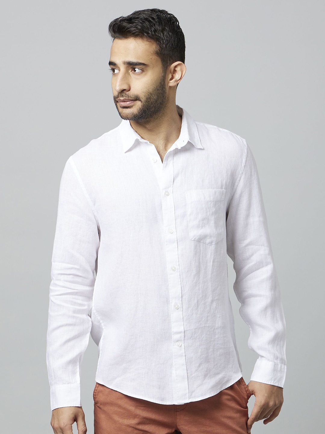 

Celio Men White Solid Regular Fit Linen Casual Shirts