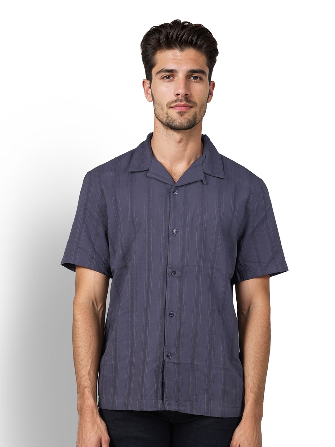 

Celio Classic Cuban Striped Casual Shirt, Navy blue