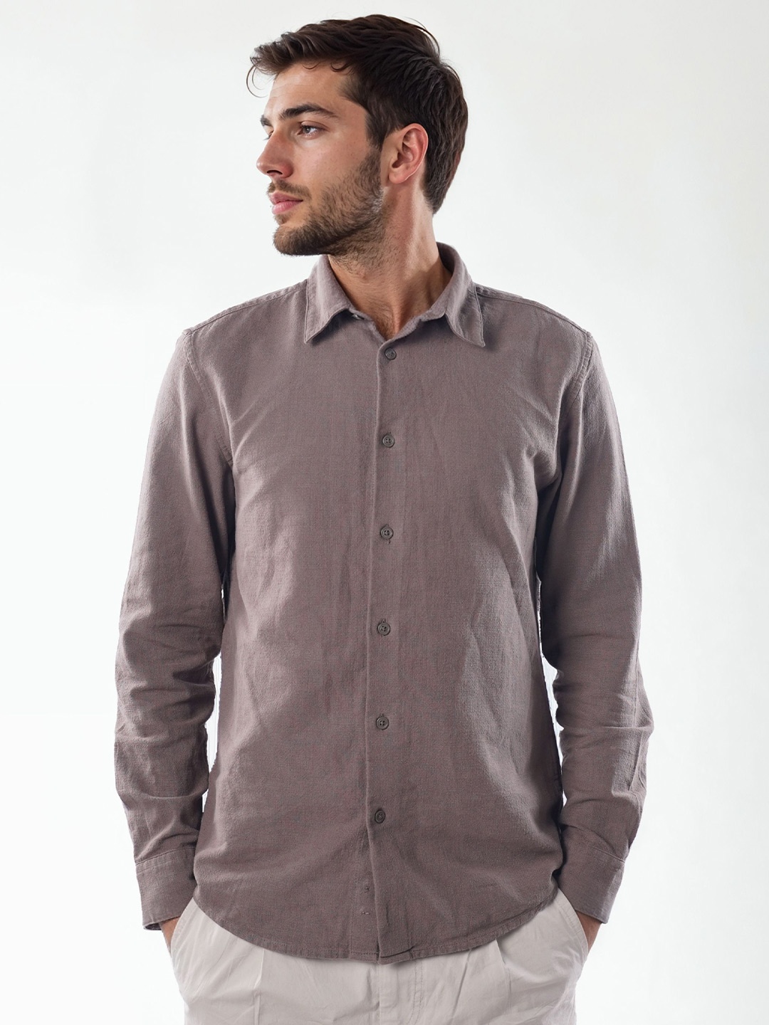 

Celio Men Brown Solid Regular Fit Casual Cotton Shirts