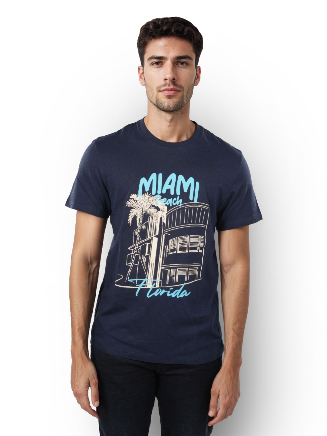 Celio Men Typography Printed T-shirt, Navy blue