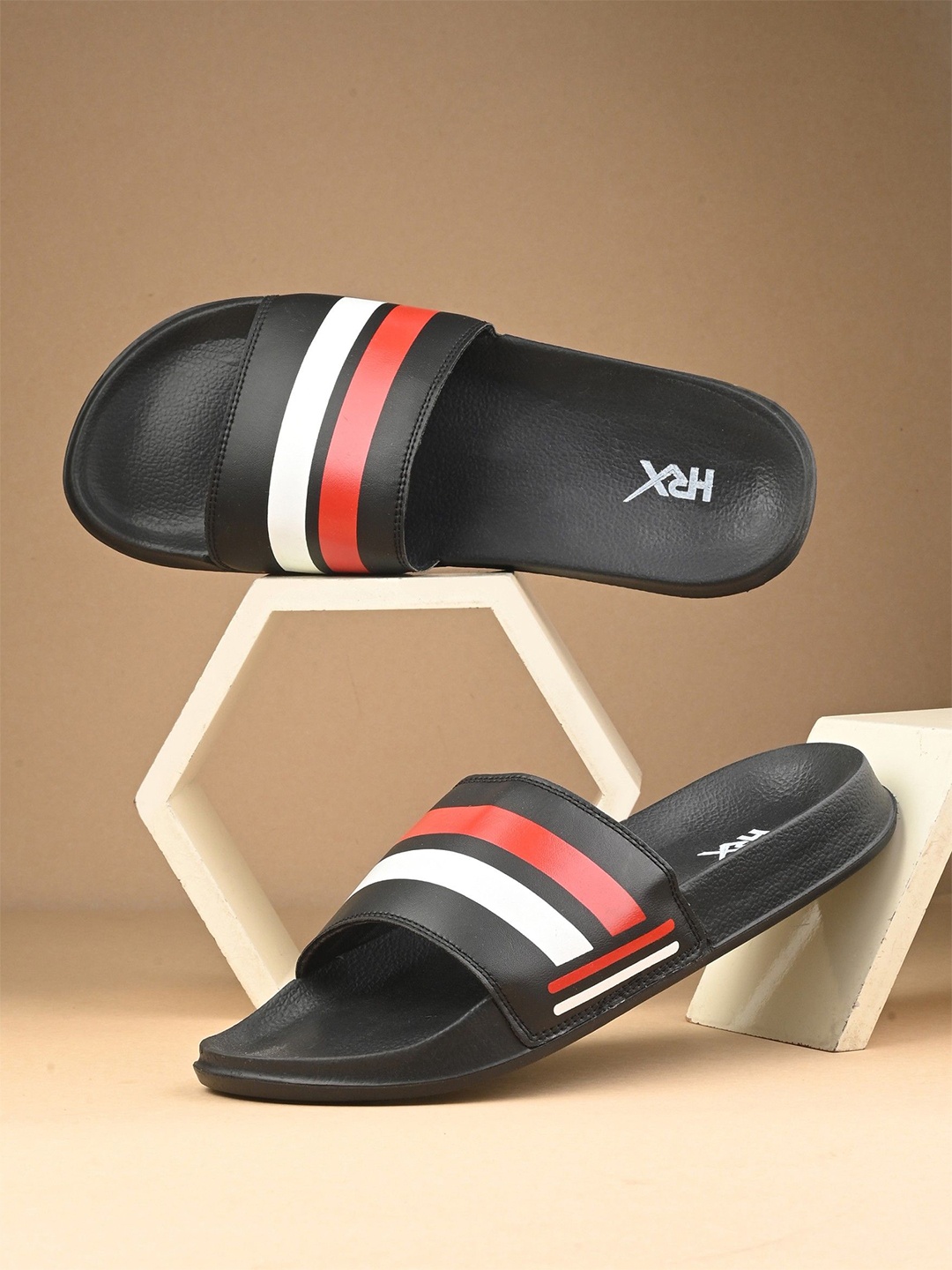 

HRX by Hrithik Roshan Men Striped Sliders, Black