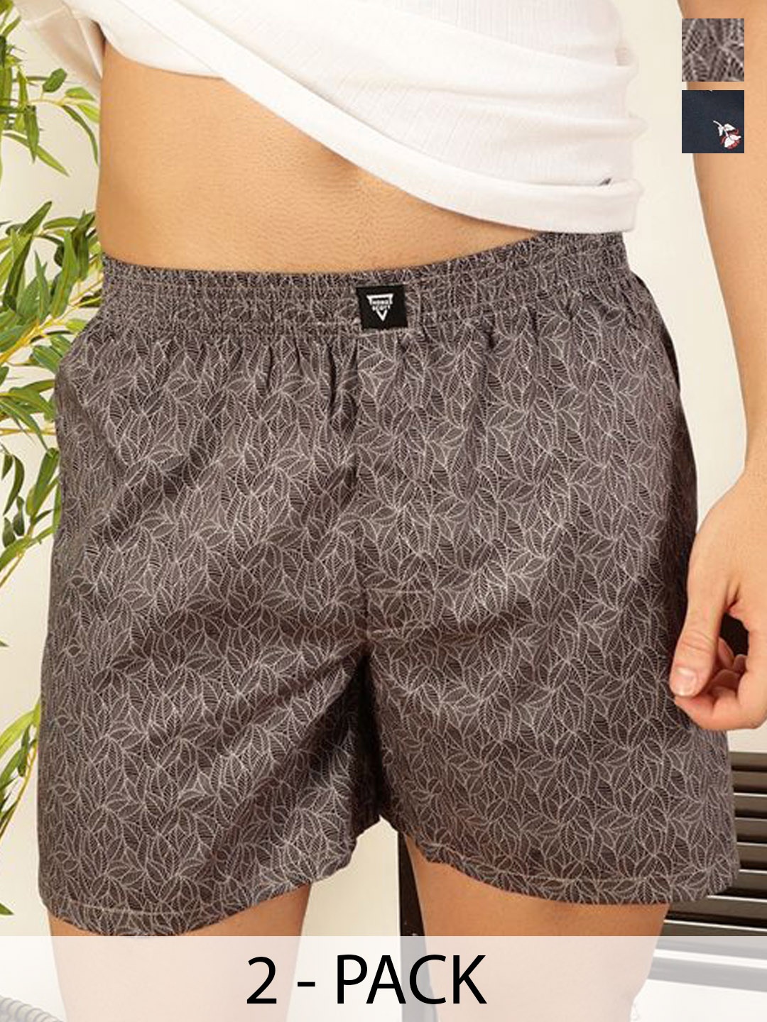

Thomas Scott Men Pack of 2 Cotton Printed Regular Boxer Shorts, Navy blue