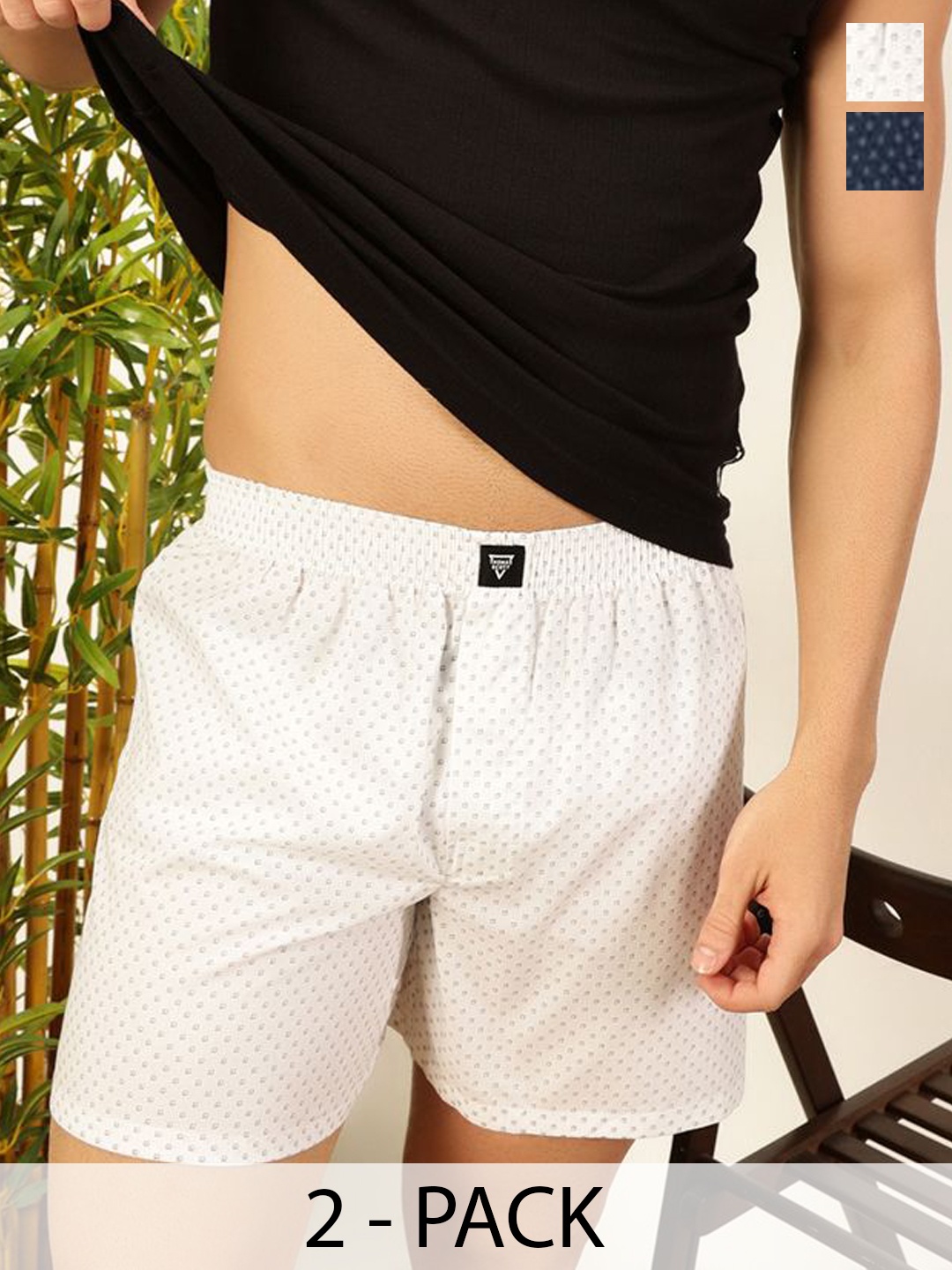 

Thomas Scott Men Pack of 2 Cotton Printed Regular Boxer Shorts, Navy blue