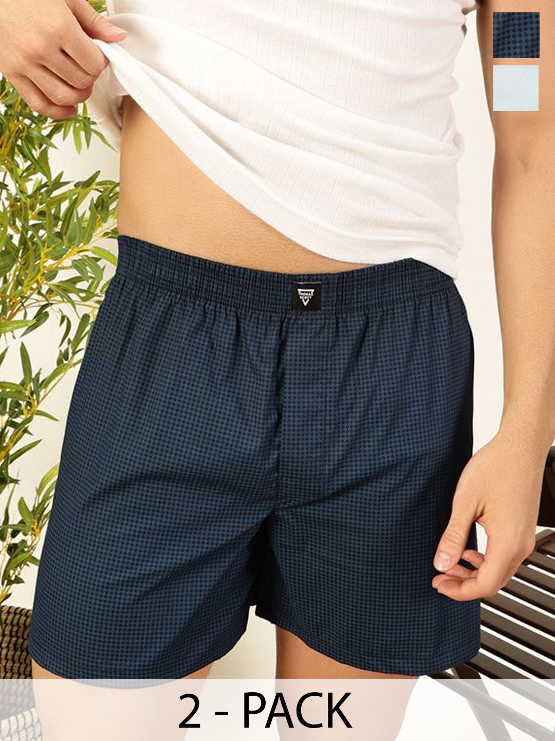 

Thomas Scott Men Pack of 2 Cotton Printed Regular Boxer Shorts, Blue